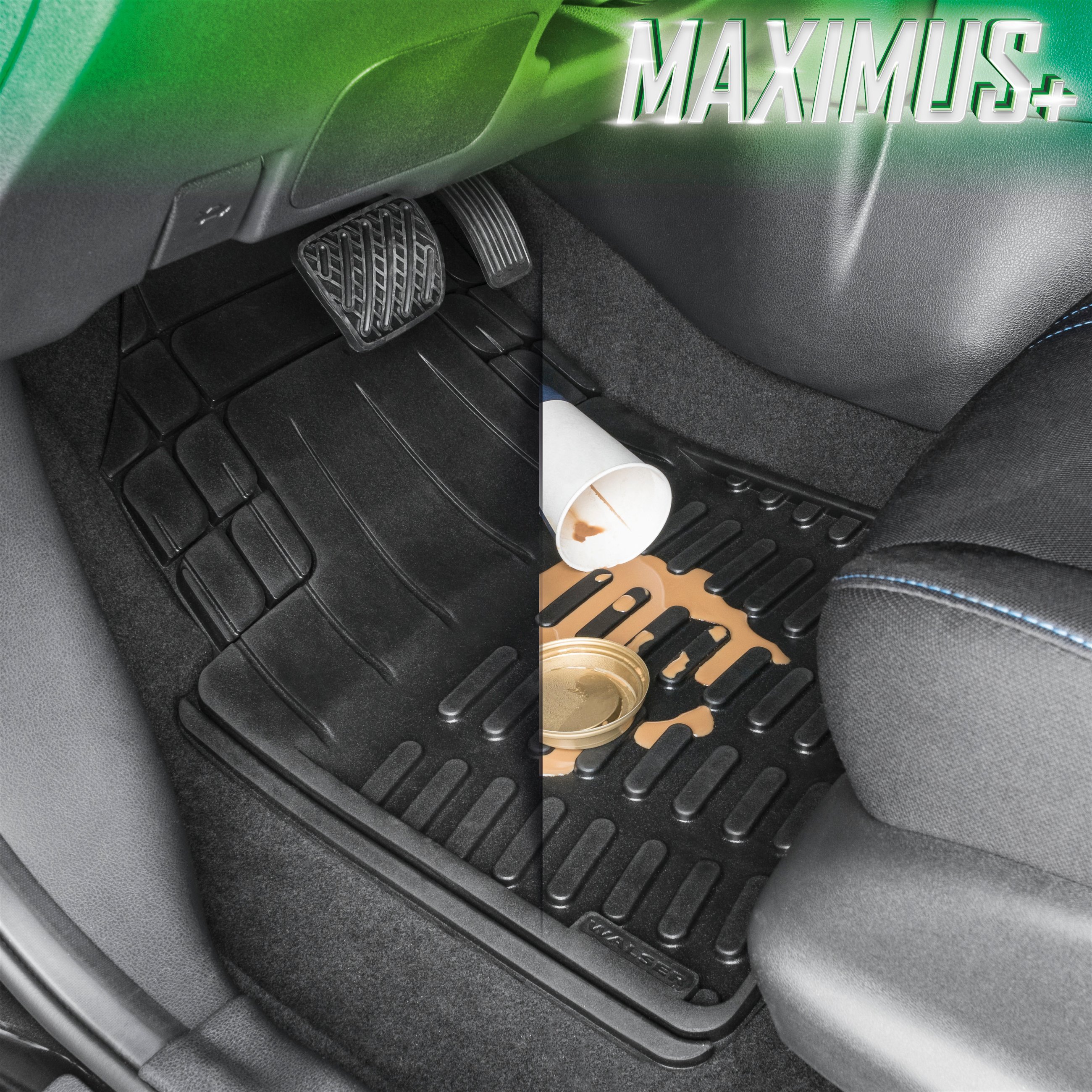 Universele auto rubbermatten Maximus Plus zwart, 4-delig, op maat te snijden, vloermatten, vuilvangmat