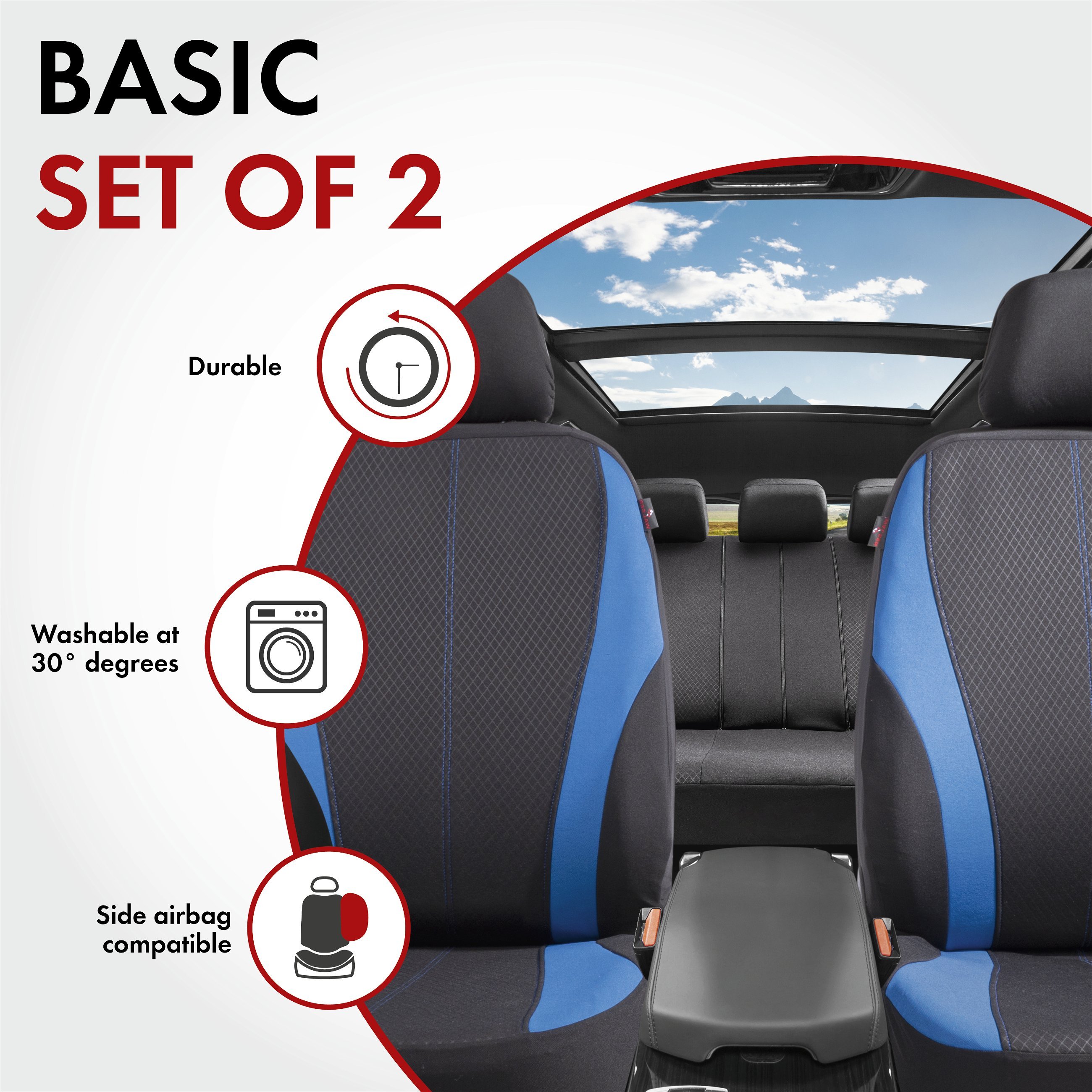 ZIPP IT Car seat covers Dundee for two front seats with zip-system black/blue
