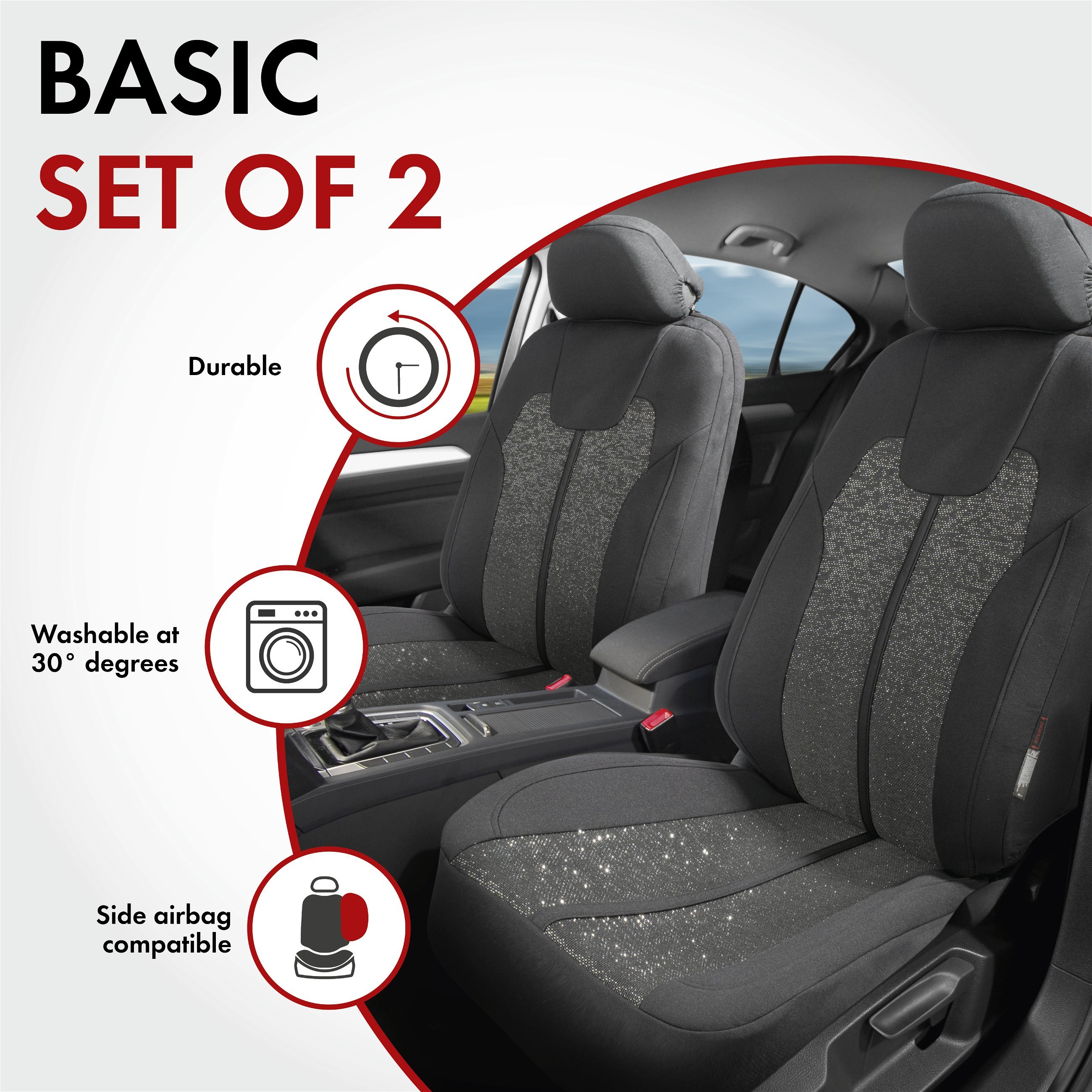 ZIPP IT Car seat covers Corso for two front seats with zip-system black/silver