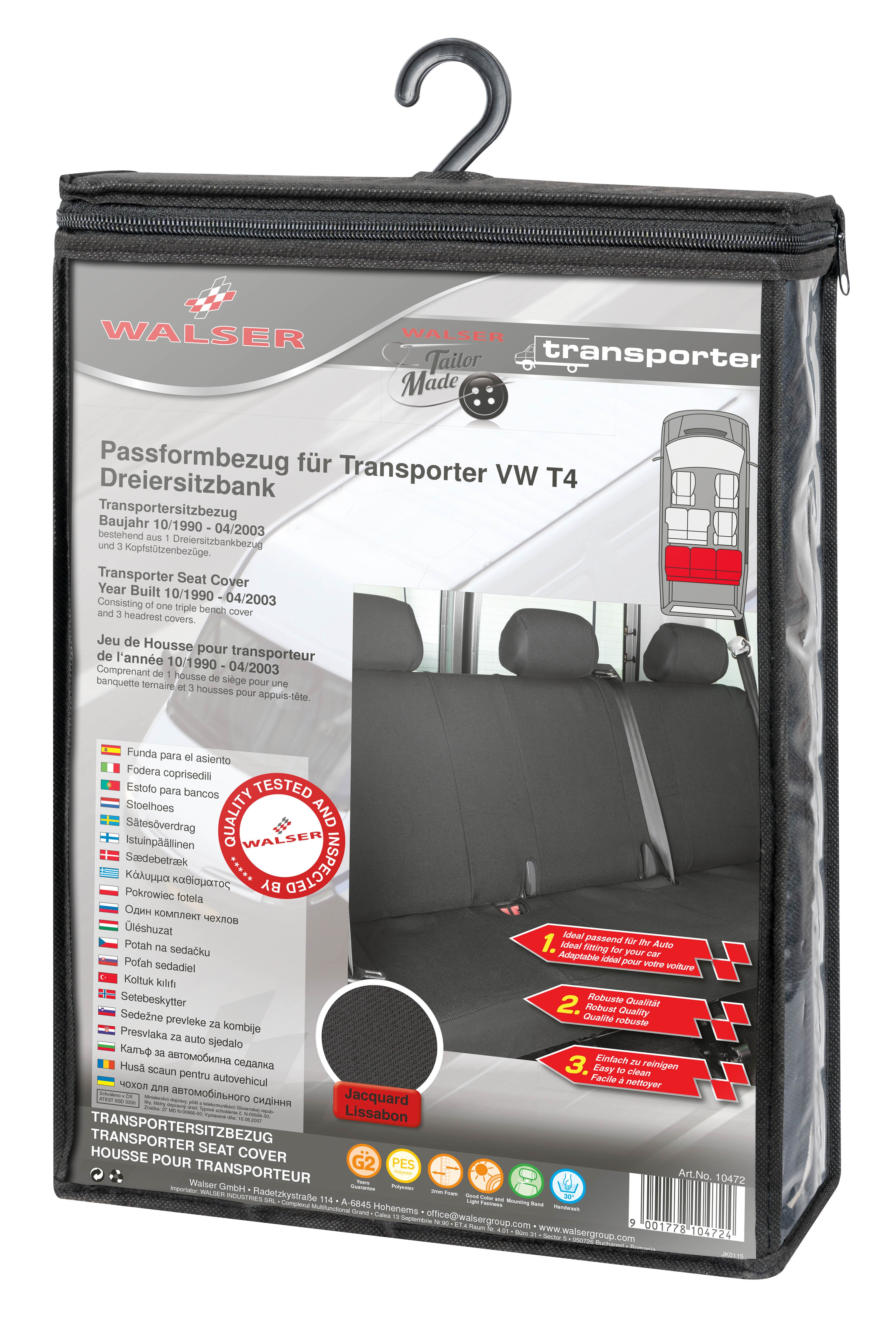 Autostoelhoes Transporter Fit van stof antraciet geschikt voor VW T4, 3er Bank