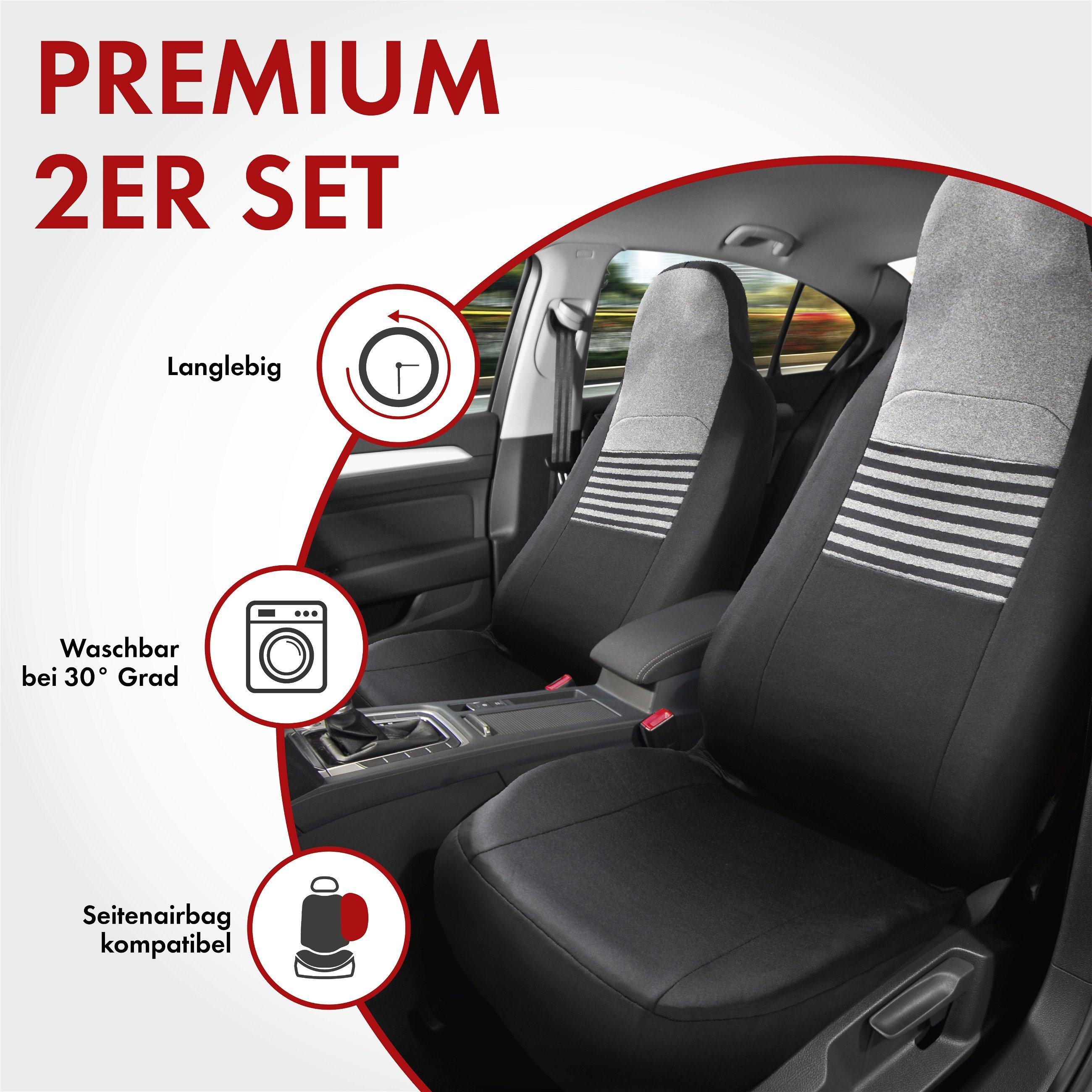 Autositzbezug ZIPP-IT Premium Gordon, PKW-Schonbezüge für 2 Vordersitze mit Reißverschluss-System schwarz/grau