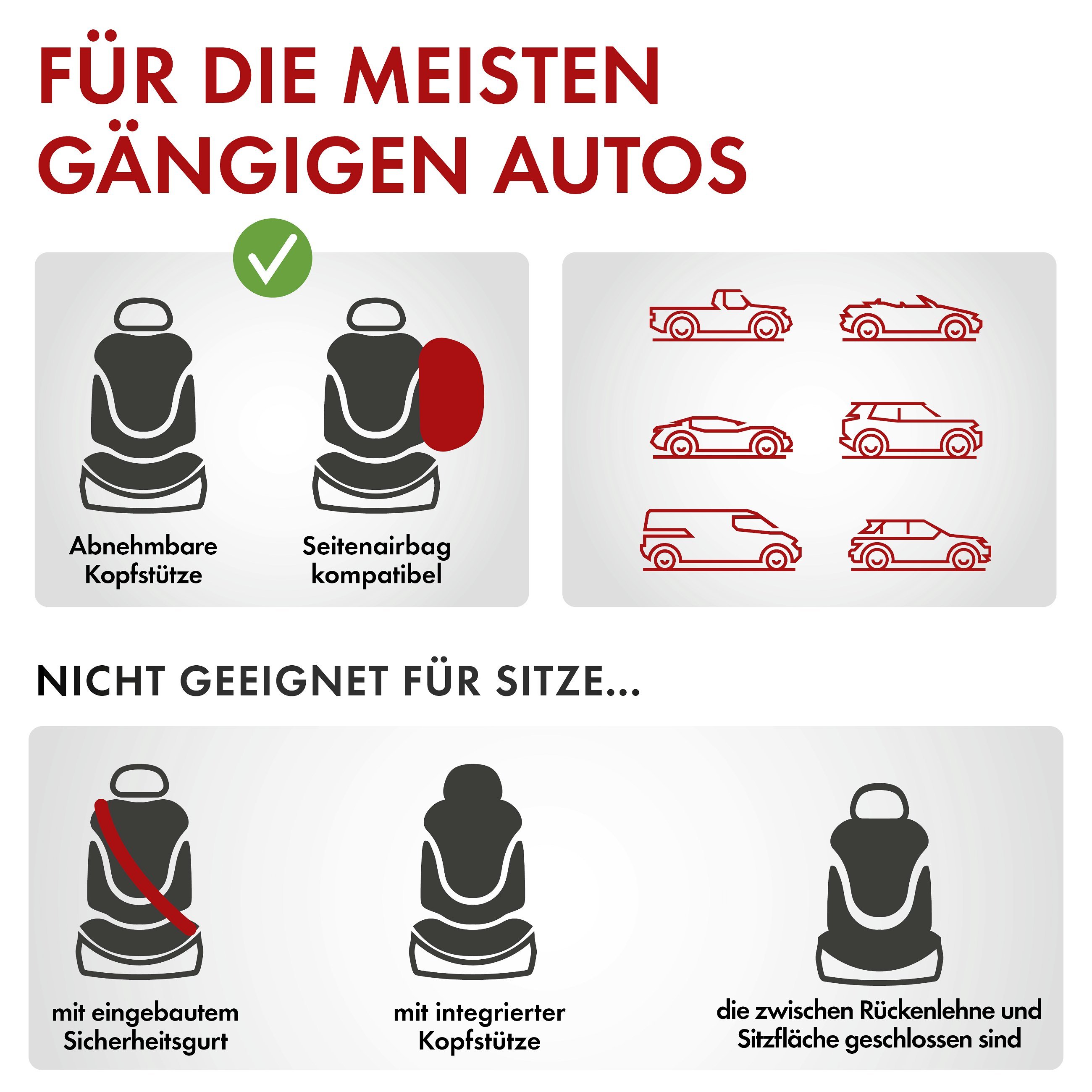 Autositzbezug ZIPP-IT Premium Redring, PKW-Schonbezüge für 2 Vordersitze mit Reißverschluss-System schwarz/rot