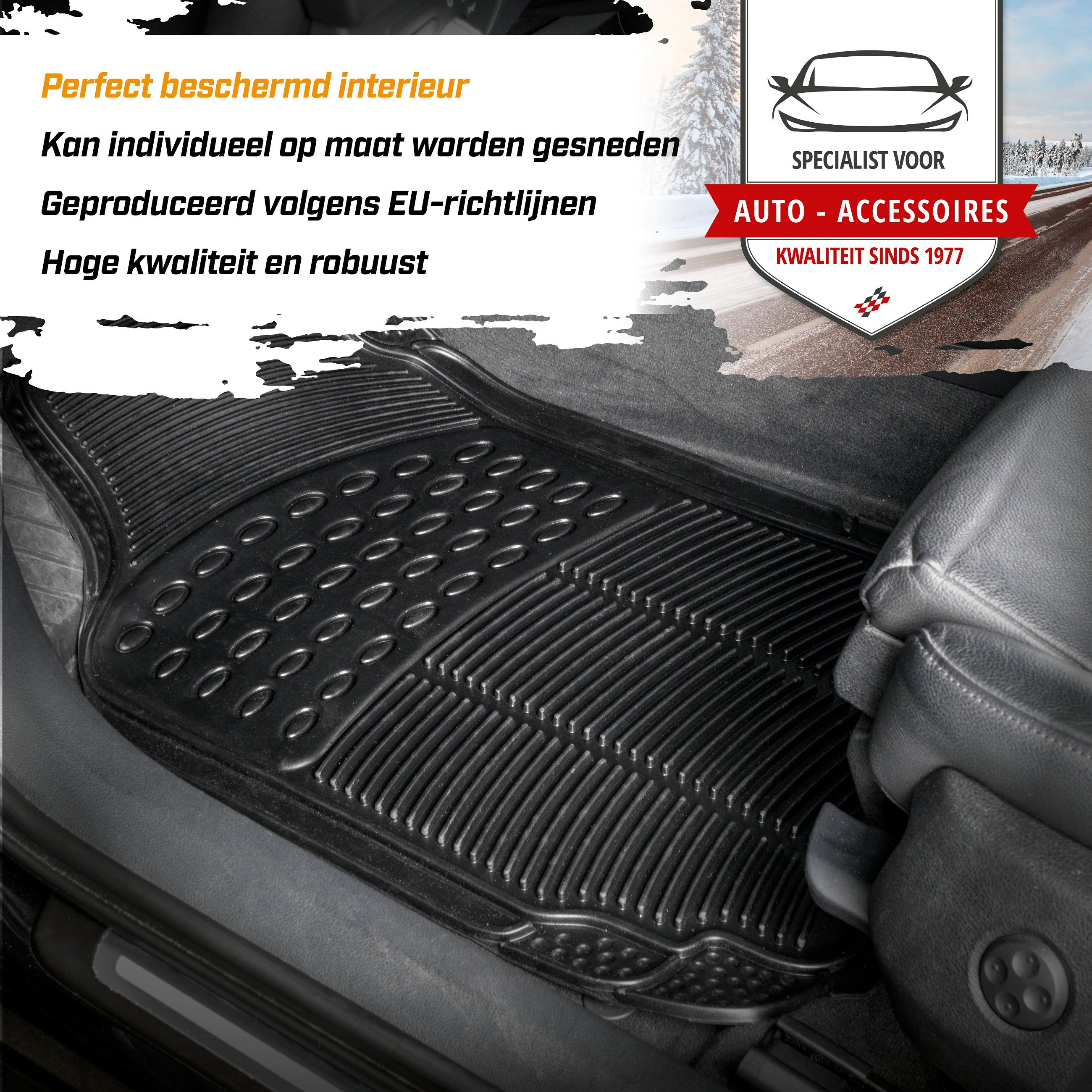 Universele auto rubber matten set Spartakus 4-delige op maat gesneden vloermatten voor auto's zwart 28036