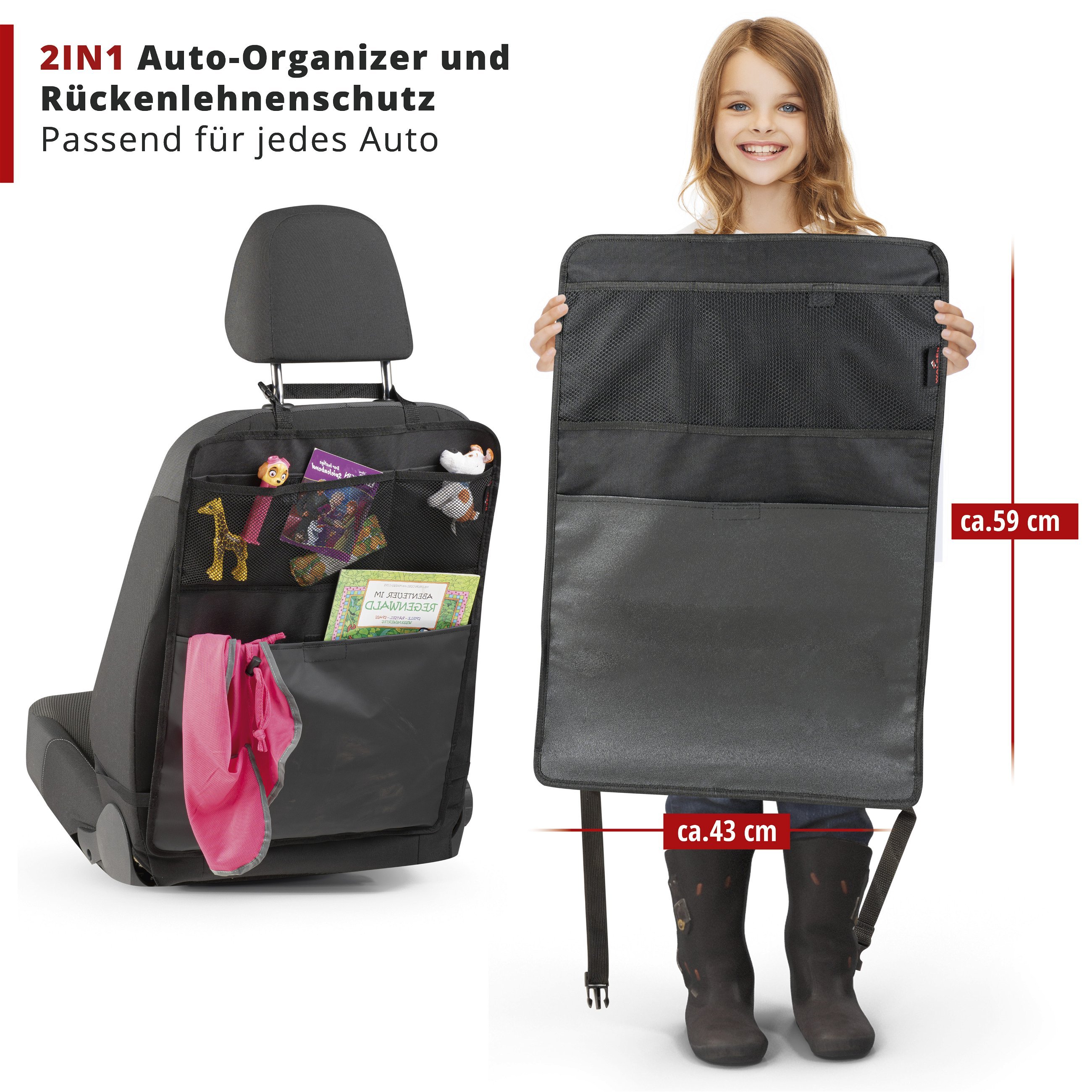 Auto-Organizer Jeremy, Rückenlehnenschutz mit Taschen 59x43 cm schwarz