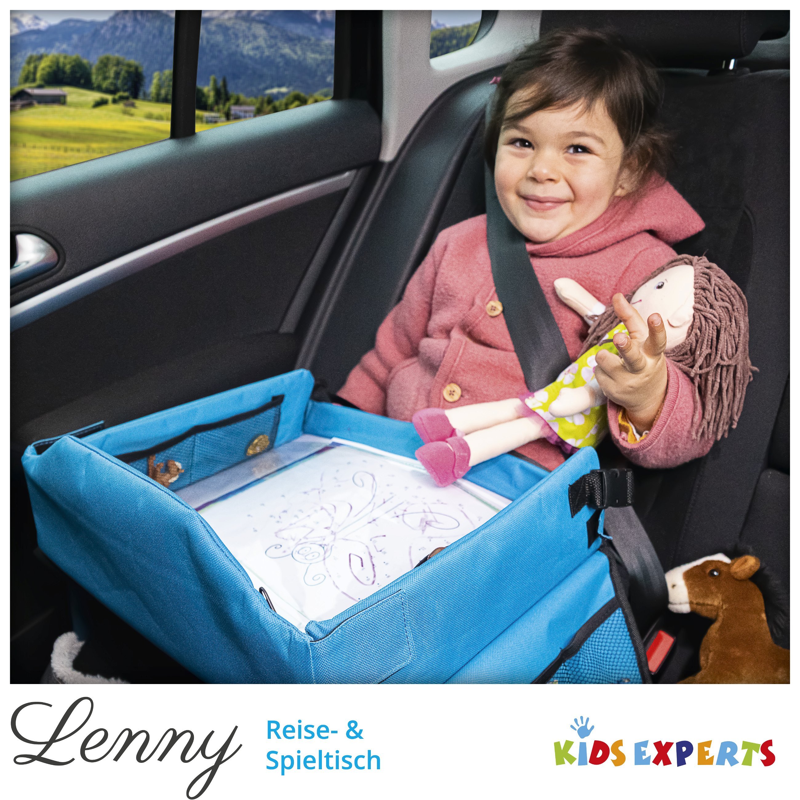 Kinder-Reisespieltisch-Auto mit Tablethalterung blau