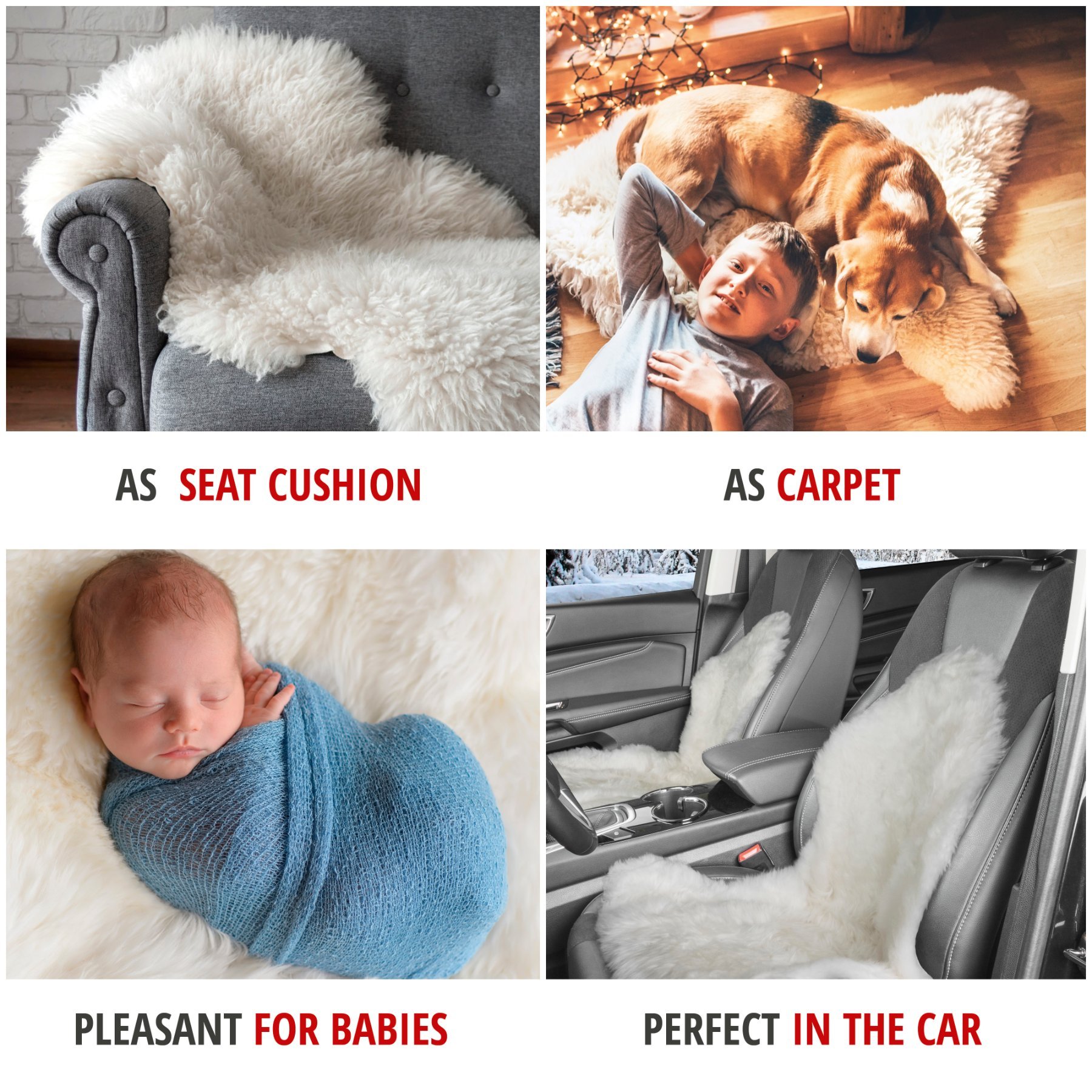 Lambskin rug Blake white 80-90cm made of 100% natural lambskin, wool height 50mm, ideal in living room & bedroom