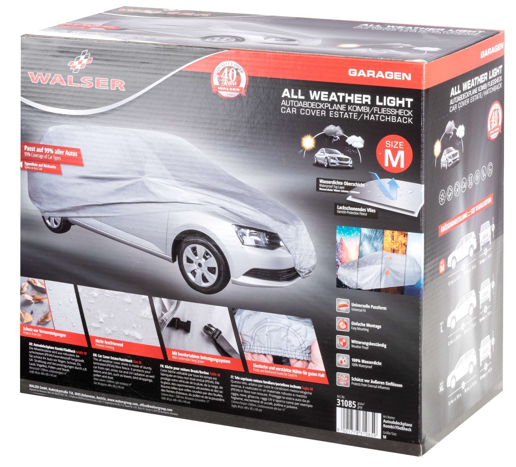 Car tarpaulin All Weather Light station wagon full garage size M light grey