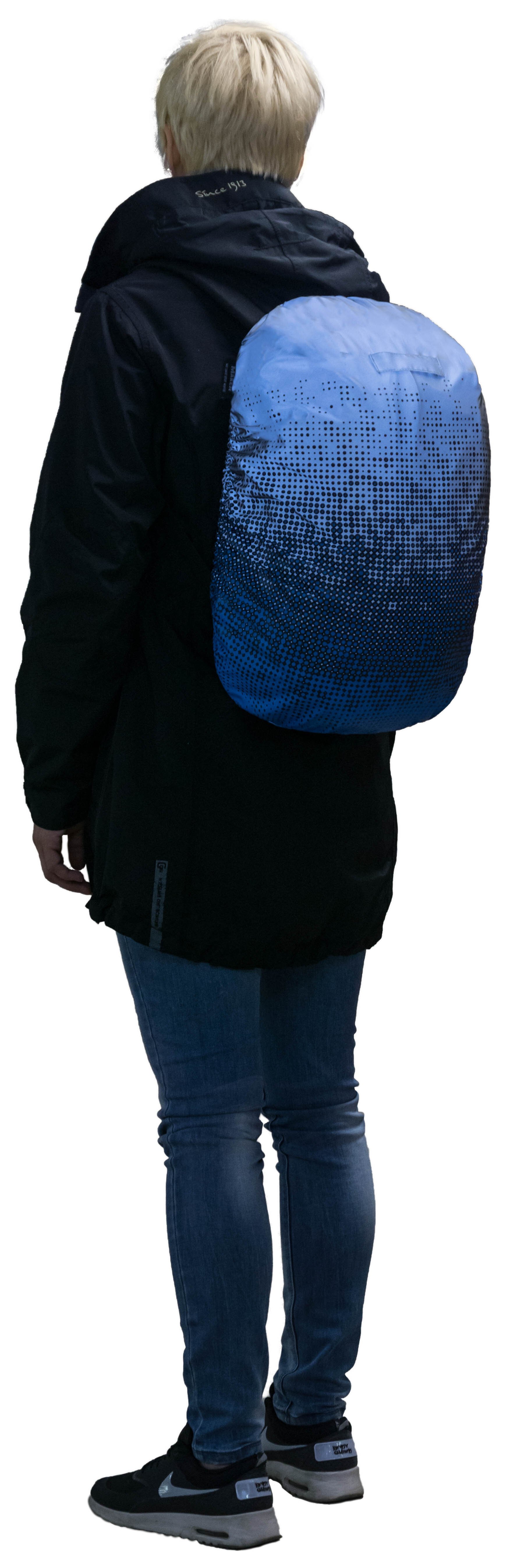 Bagcover reflecterend, rugzakhoes, rugzakhoes zilver-blauw reflecterend