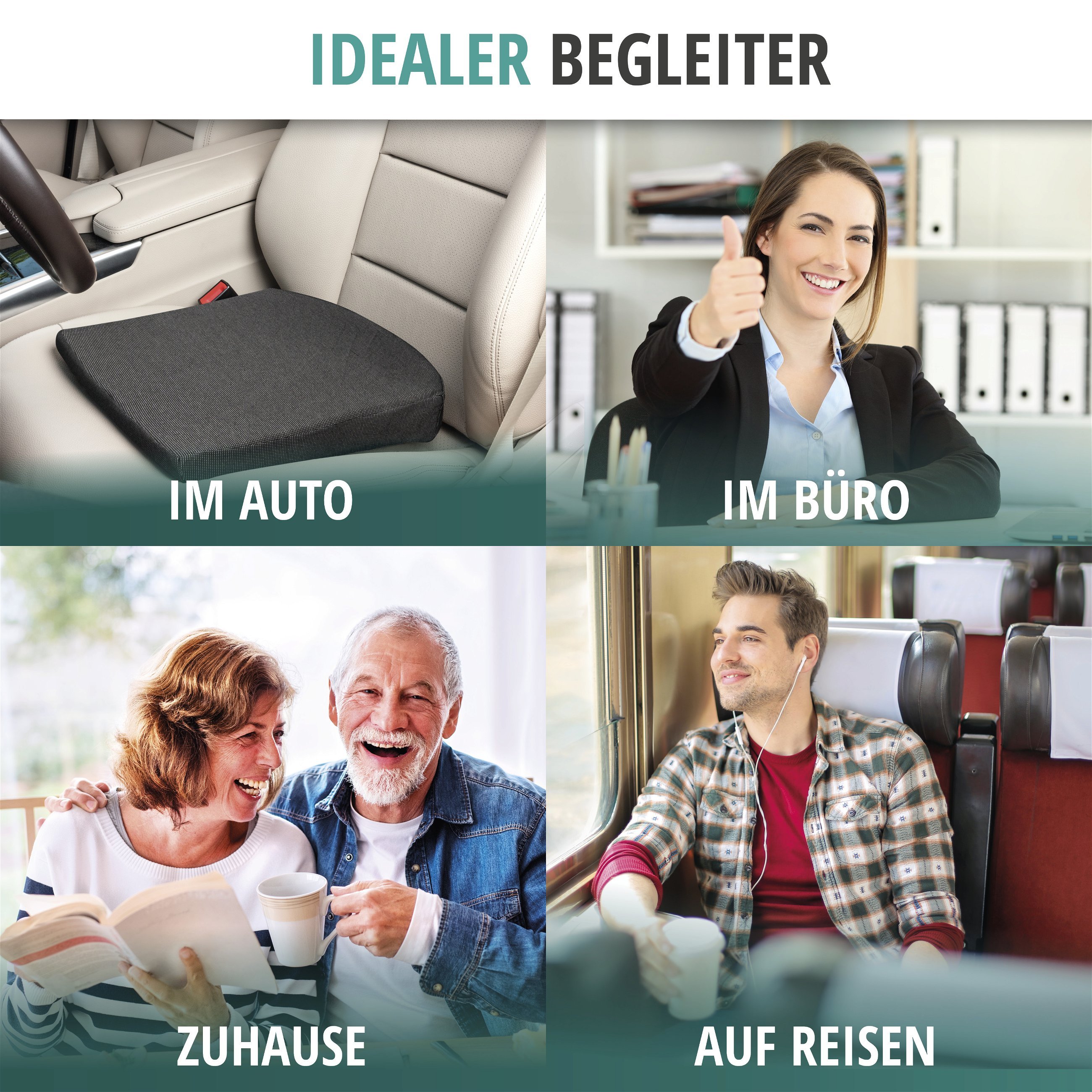 Sitzkeil Joel, Auto-Keilkissen, Sitzkissen für Auto, Büro 37x33 cm