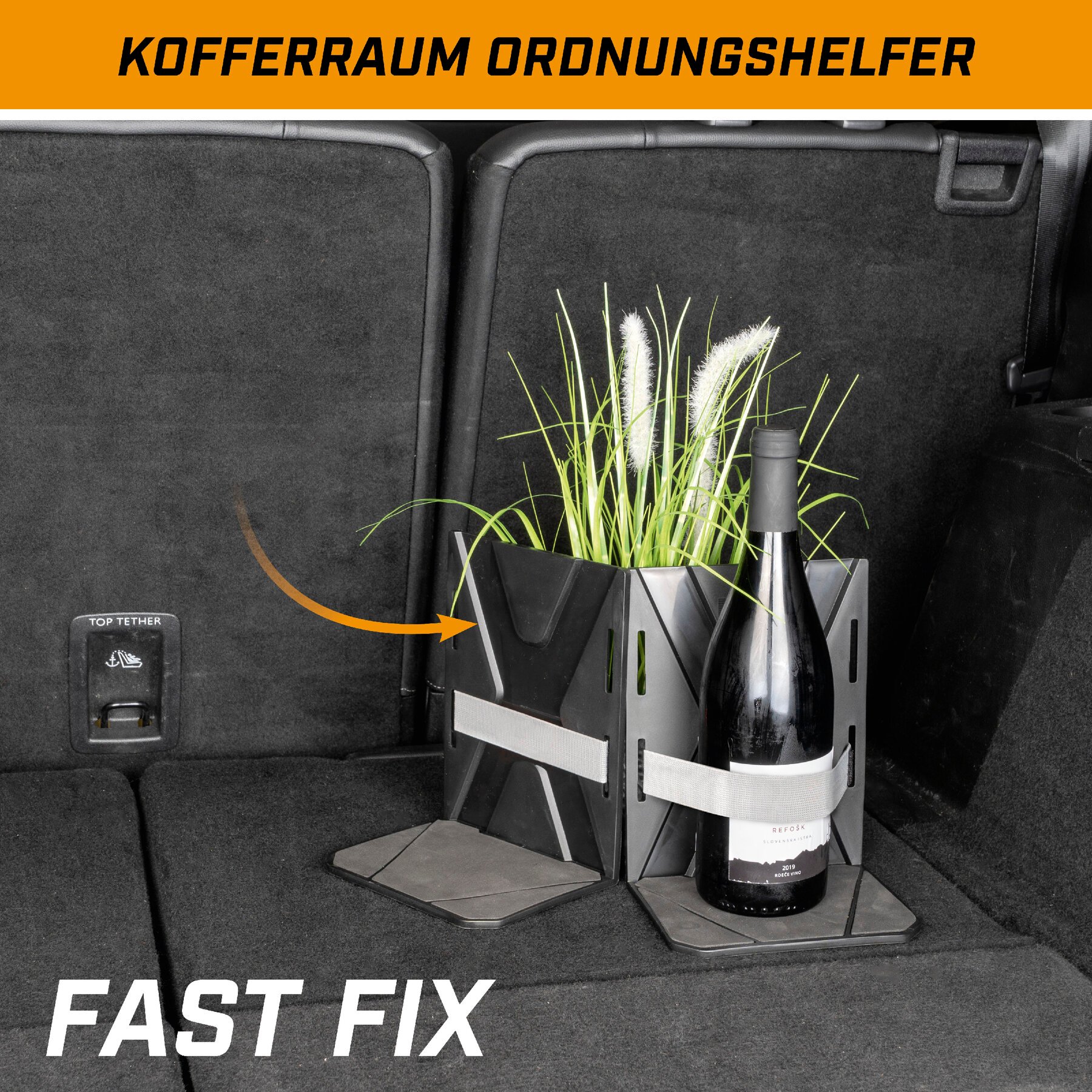 Kofferraum Ordnungshelfer FastFix S, Ladungshilfe mit Gurt schwarz/grau