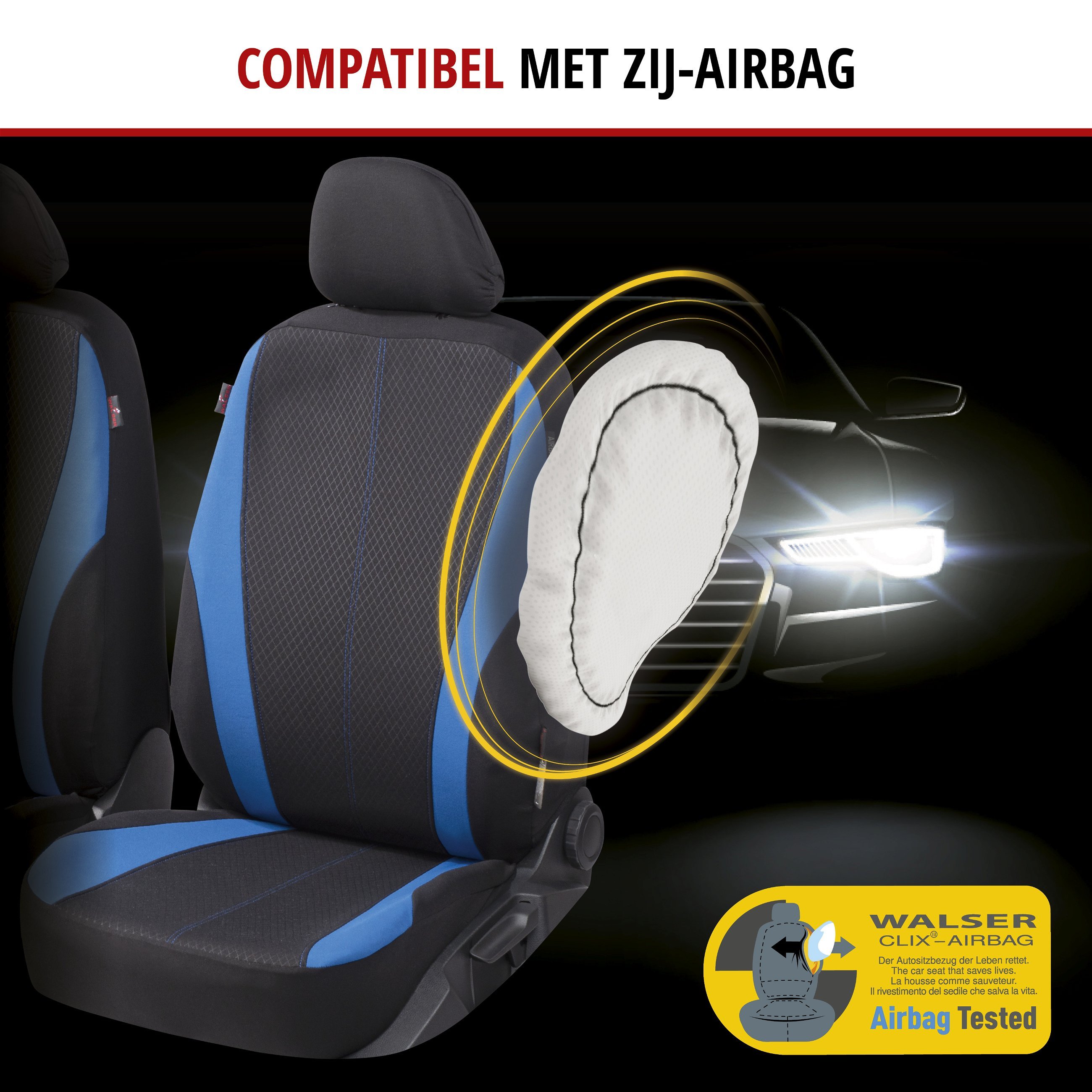 Autostoelbekleding Dundee met Zipper ZIPP-IT, Autostoelhoes set, 2 stoelbeschermer voor voorstoel, 1 stoelbeschermer voor achterbank zwart/blauw
