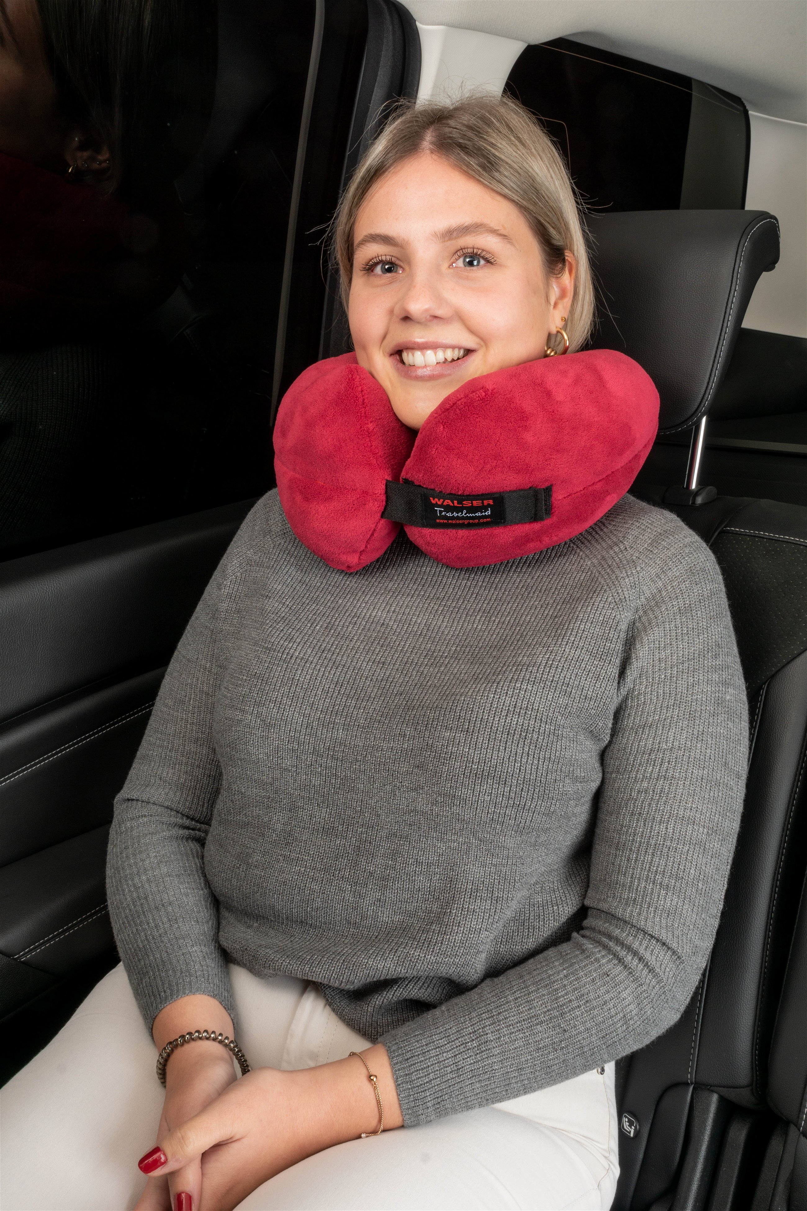 Travelmaid bolster travel pillow for adults in soft fleece cherry red
