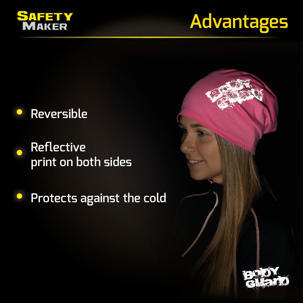 reversible beanie, cap, sports cap reflective pink-silver