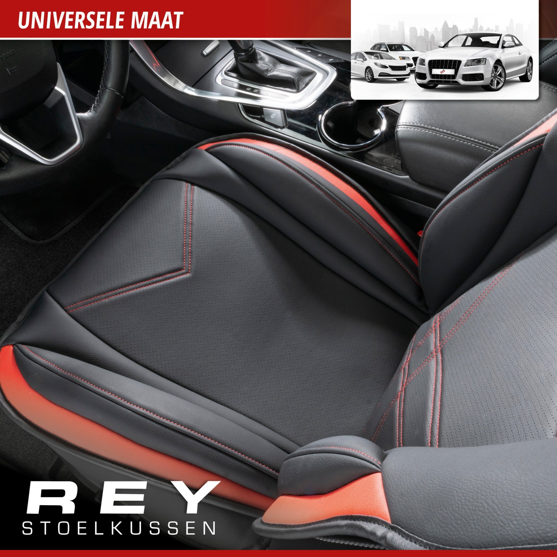 Autostoelhoes, universele stoelhoes en beschermmat in zwart-rood, stoelbeschermer voor auto's en vrachtwagens in racing look