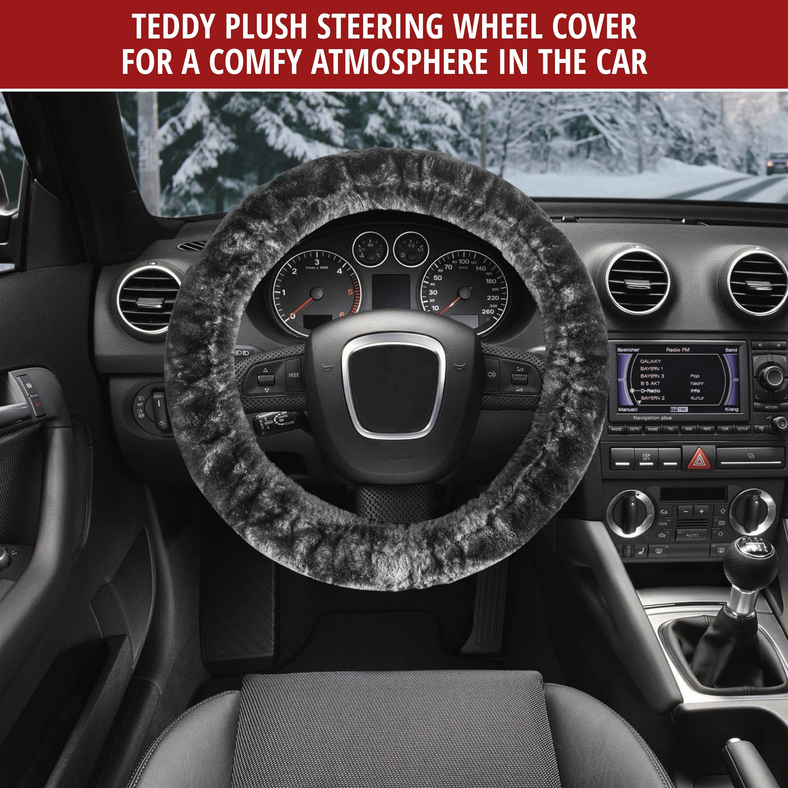 Steering wheel cover Teddy Plush faux fur vegan anthracite