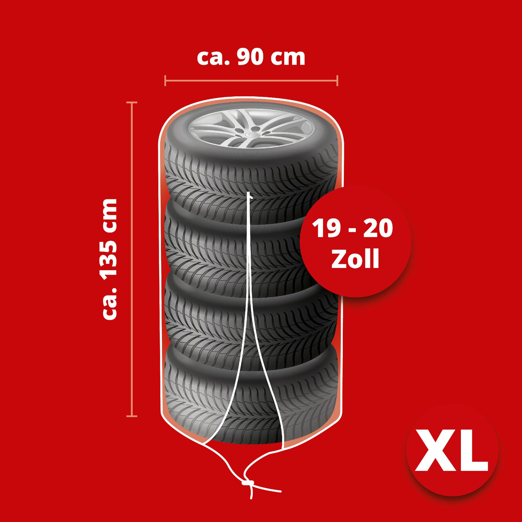 Reifentasche Größe XL, robuste und wasserdichte Reifenschutzhülle, Reifensack mit Reißverschluss 19-20 Zoll