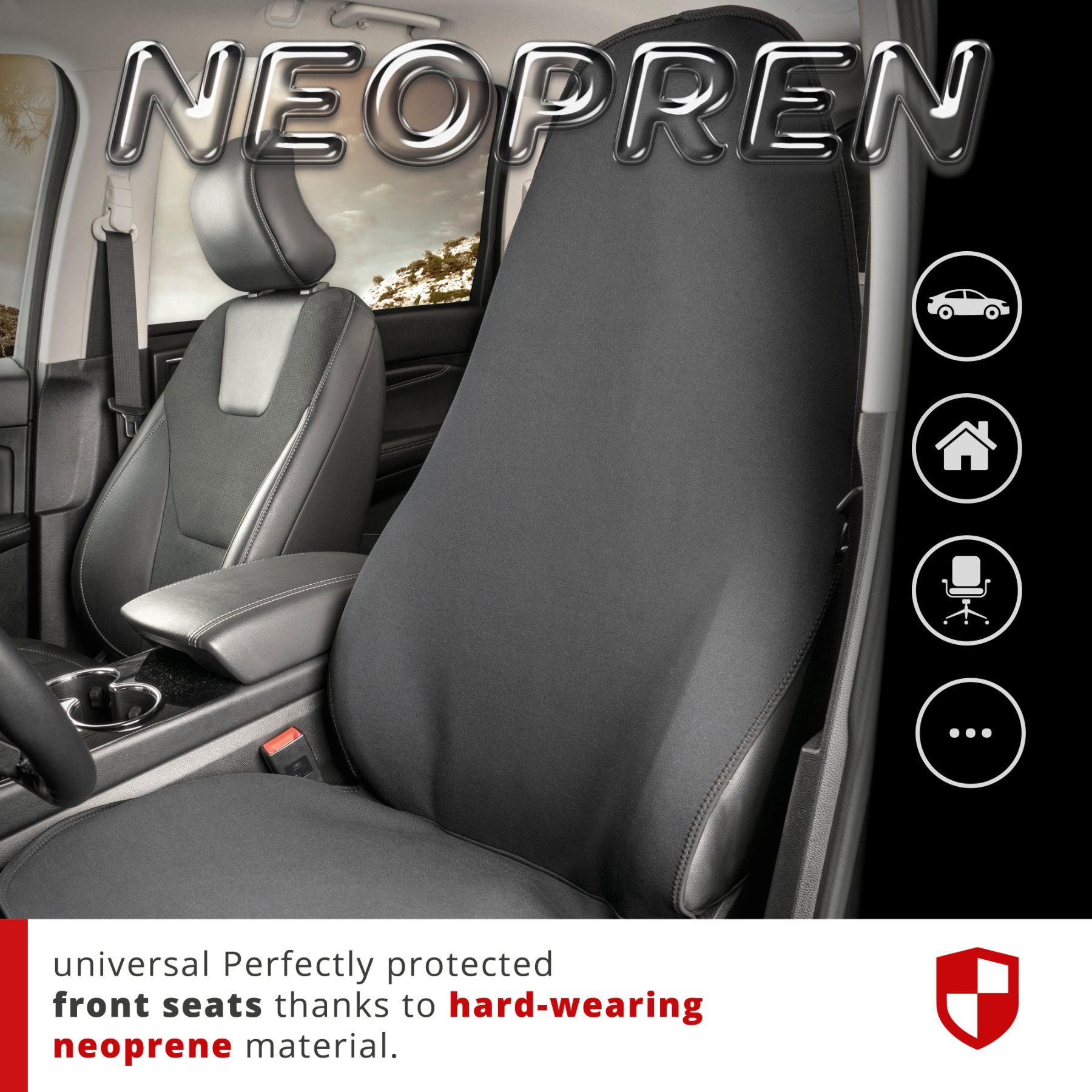 Car seat cover neoprene for front seat, black
