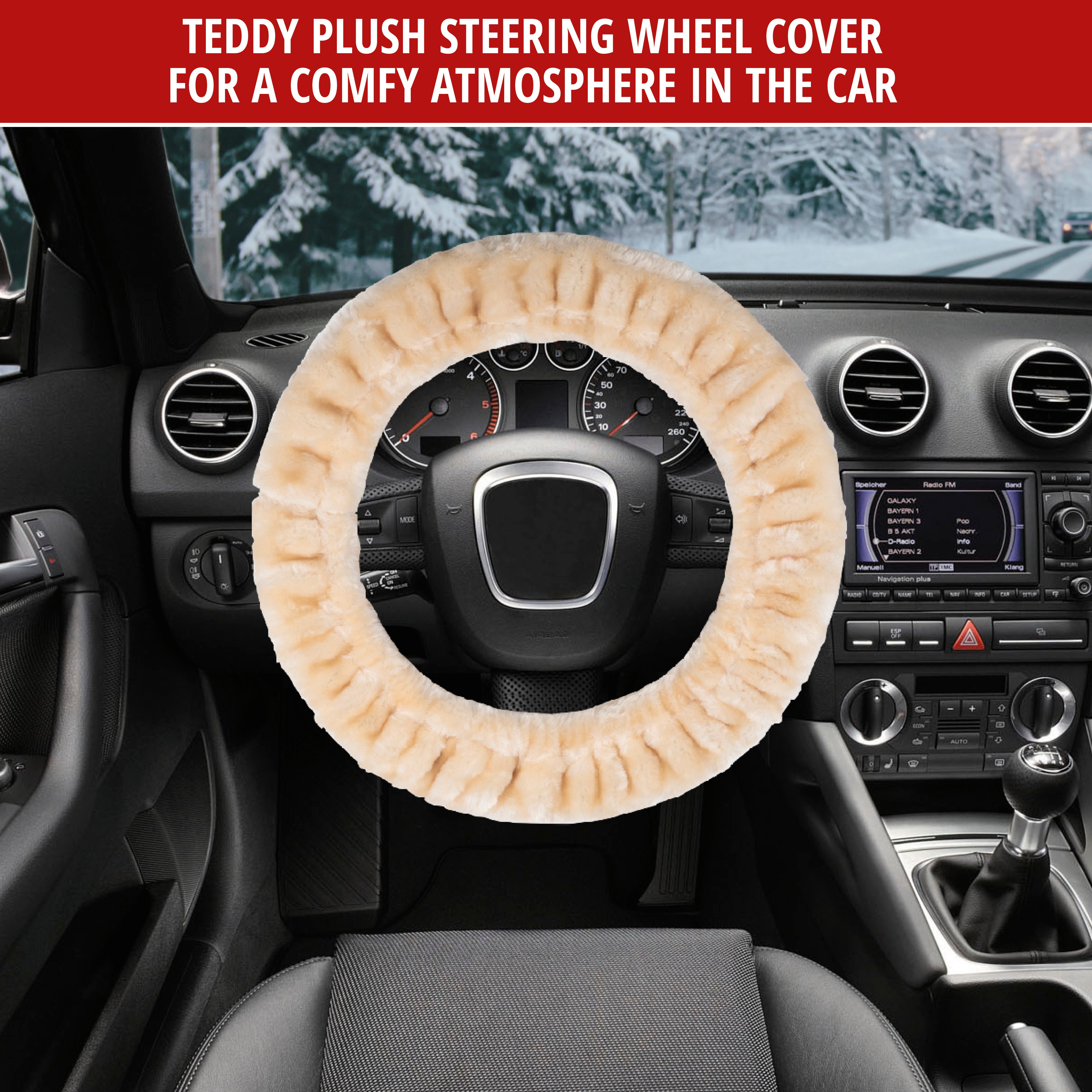 Steering wheel cover Teddy Plush faux fur vegan beige
