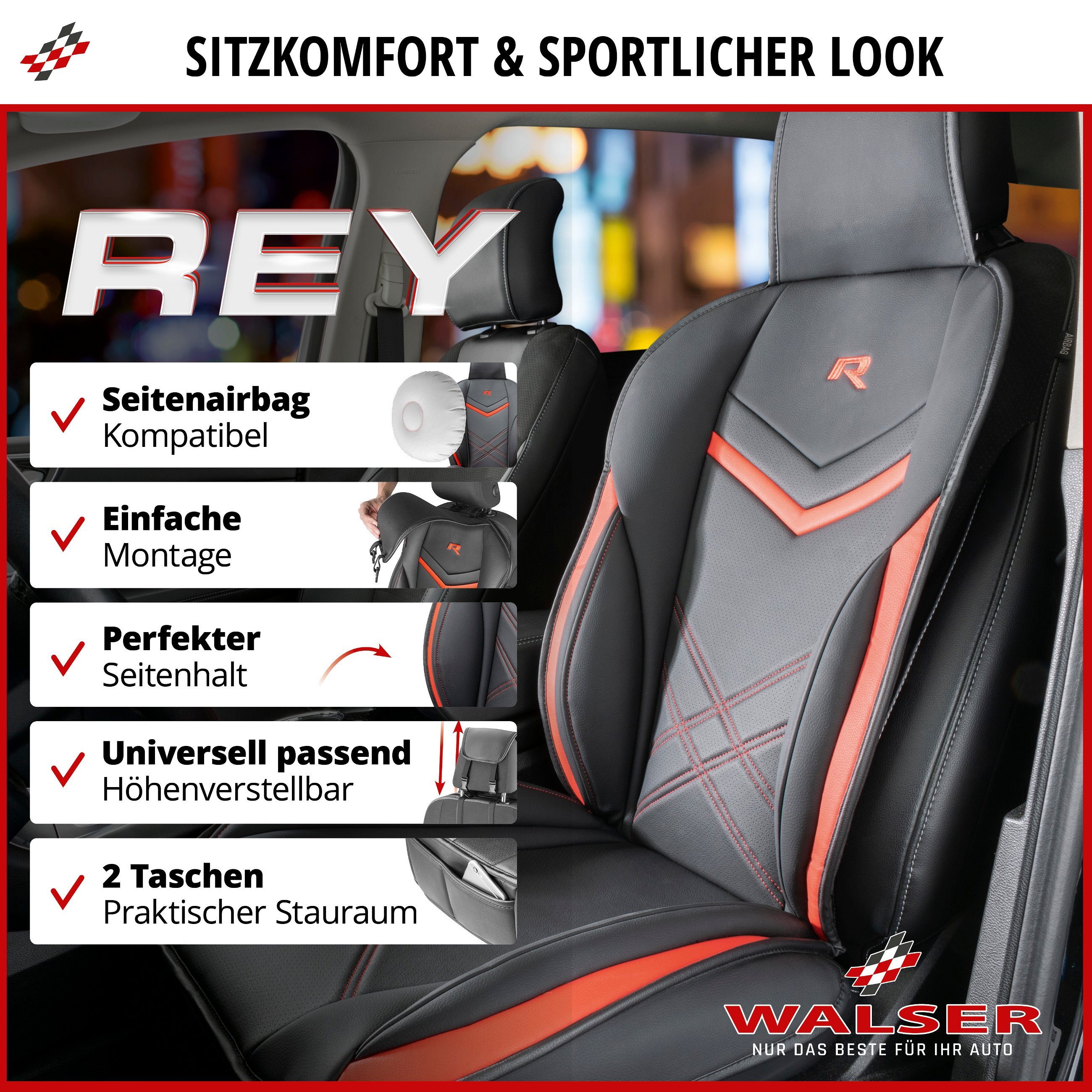 PKW Sitzauflage Rey, Auto-Sitzaufleger schwarz-rot