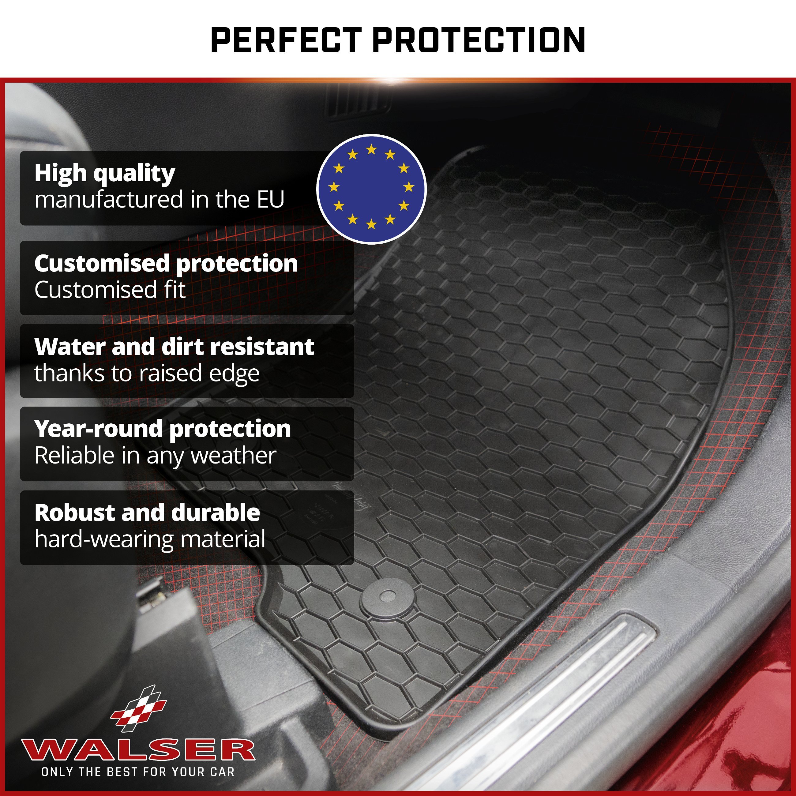 Rubber mats DirtGuard for VW Caddy III 03/2004-05/2015, Caddy IV 05/2015-Today