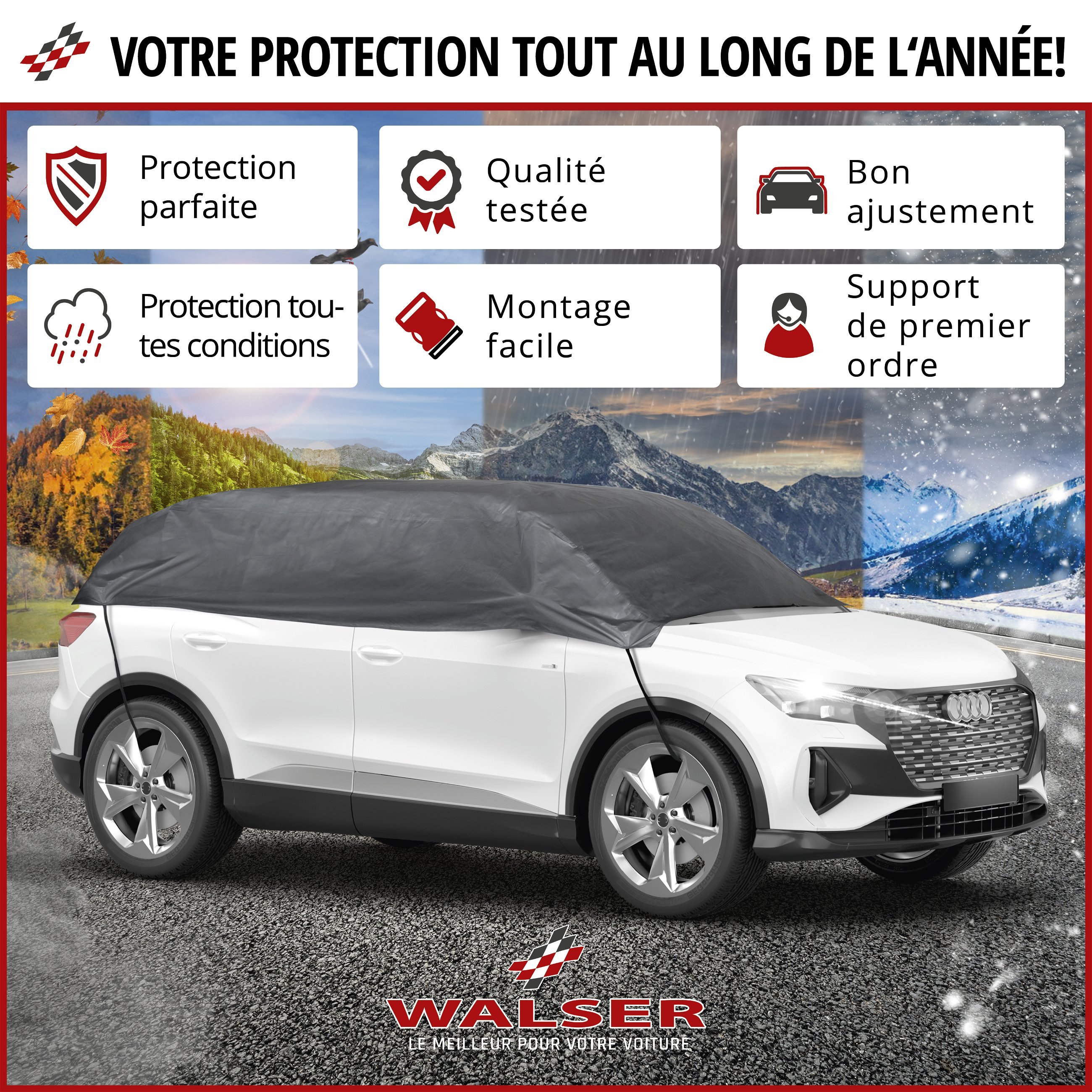 Bâche voiture All Weather Basic, bâche de voiture demi-garage taille XL gris