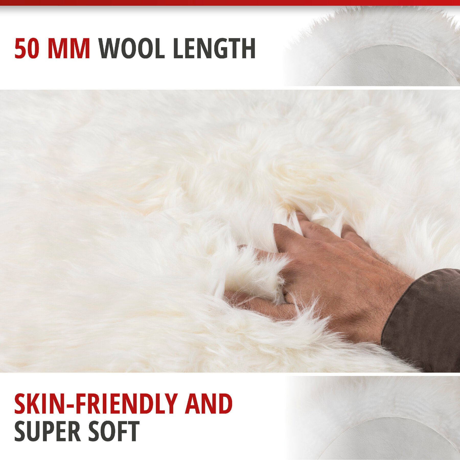 Lambskin rug Blake white 80-90cm made of 100% natural lambskin, wool height 50mm, ideal in living room & bedroom