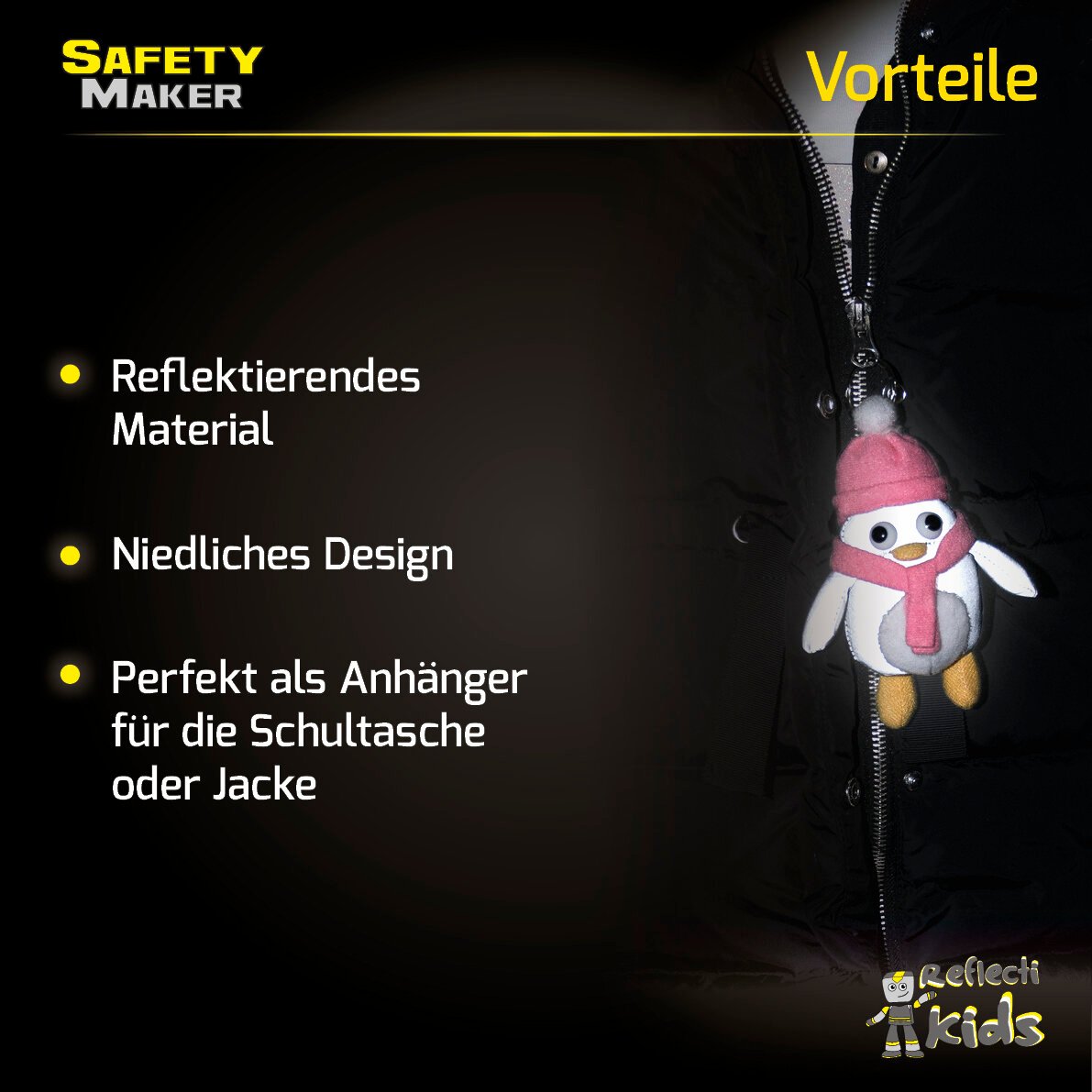 Safety Maker Soft Anhänger Pingu silber reflektierend