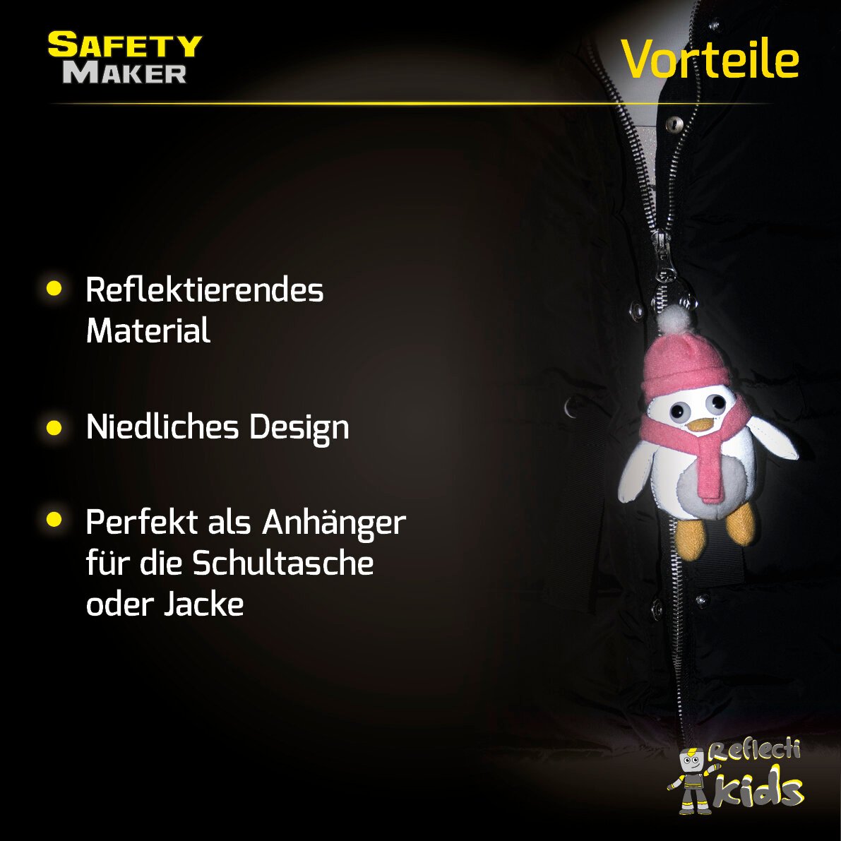 Soft Anhänger Pingu aus reflektierendem Material silber