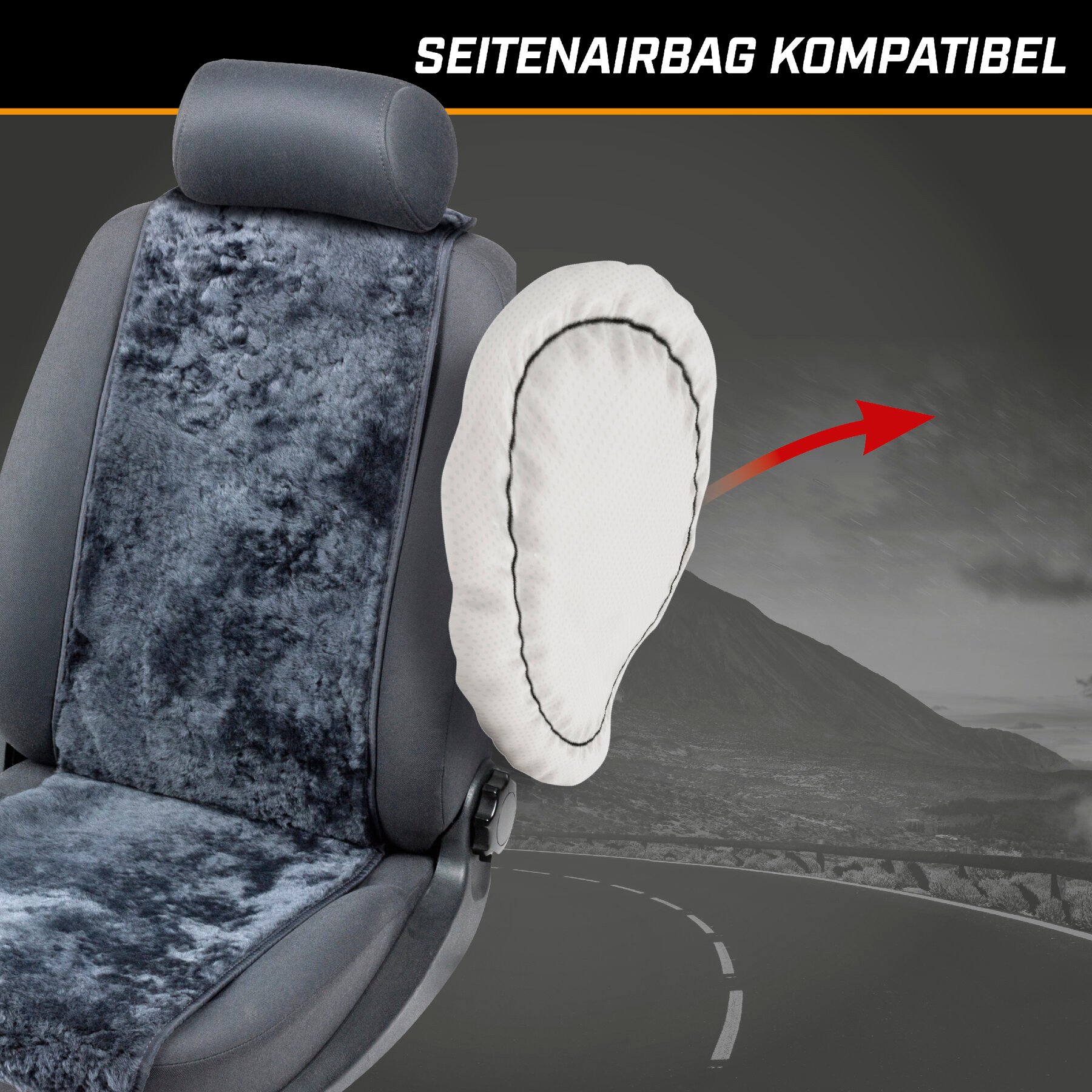 PKW Sitzauflage aus Lammfell Cosmo, Auto-Sitzaufleger, Lammfell-Sitzauflage anthrazit