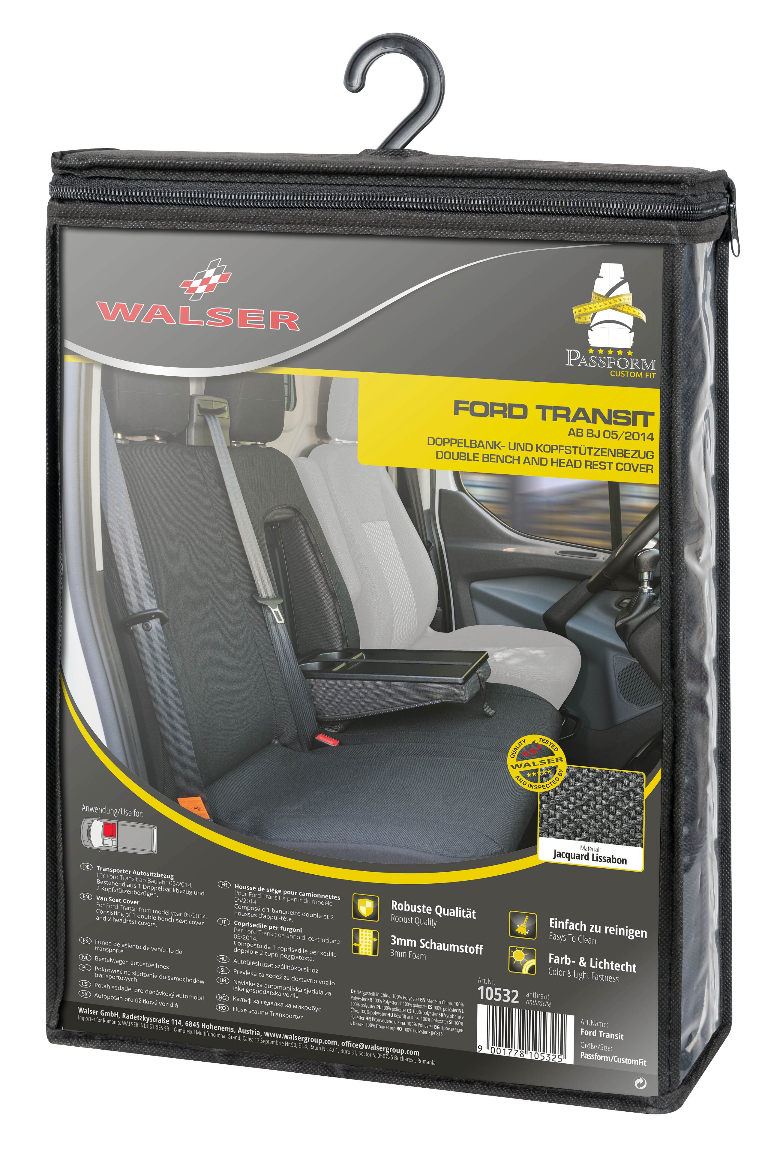 Seat cover made of fabric for Ford Transit, double bench cover front