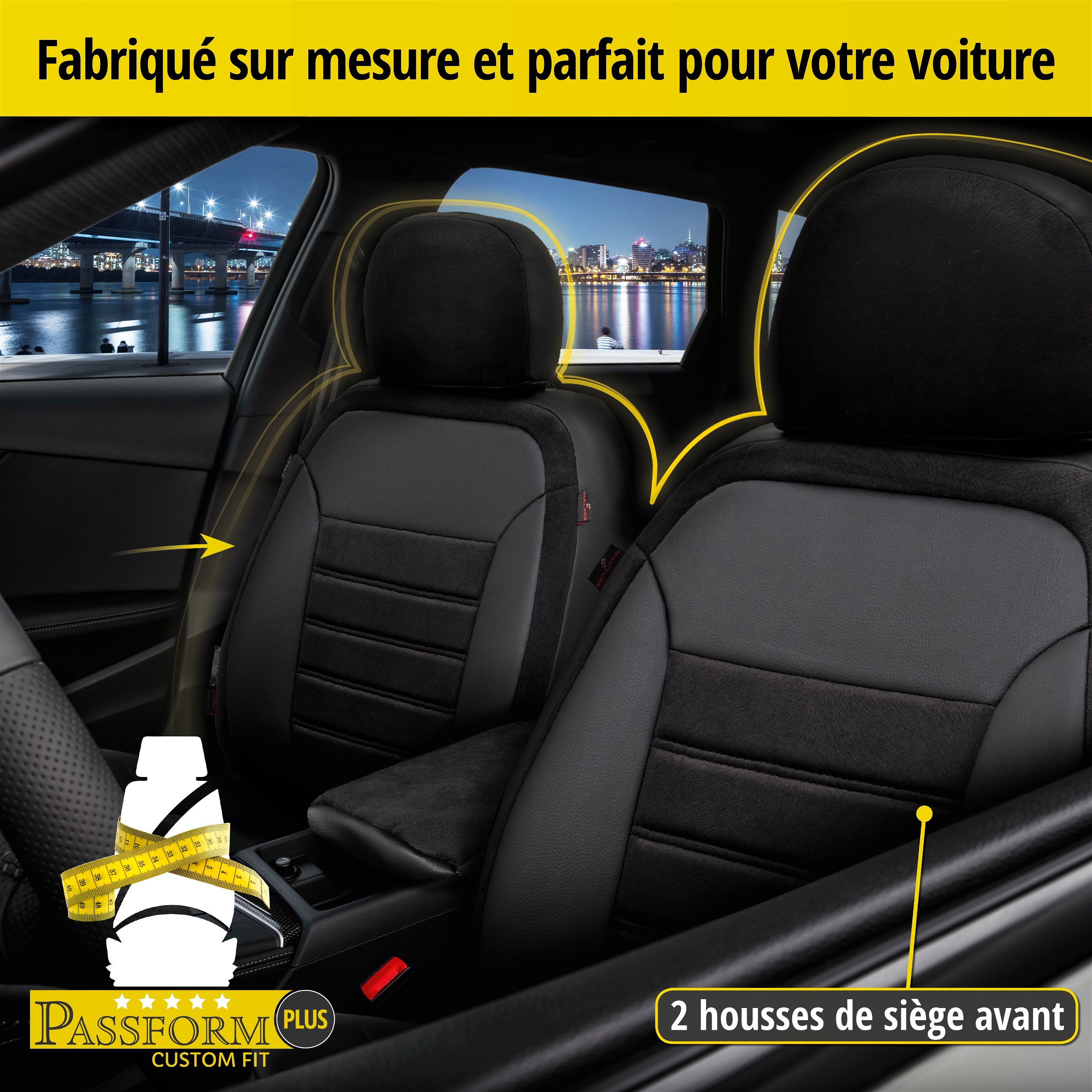 Housse de siège Bari pour Peugeot 208 I 03/2012-03/2020, 2 housses de siège pour les sièges normaux