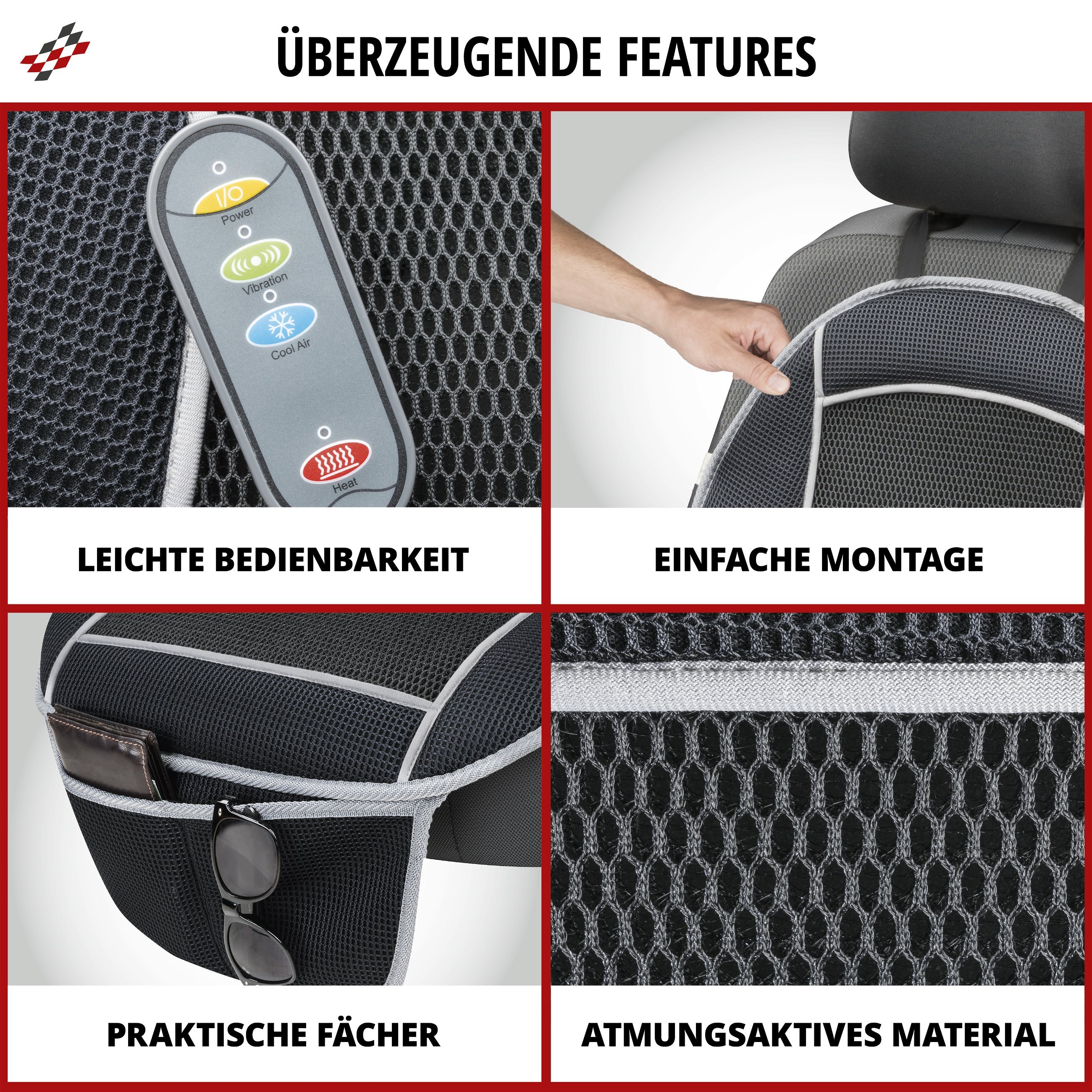 PKW-Sitzauflage CoolHeat, Auto-Sitzaufleger mit Heiz-, Kühl- und Massagefunktion schwarz