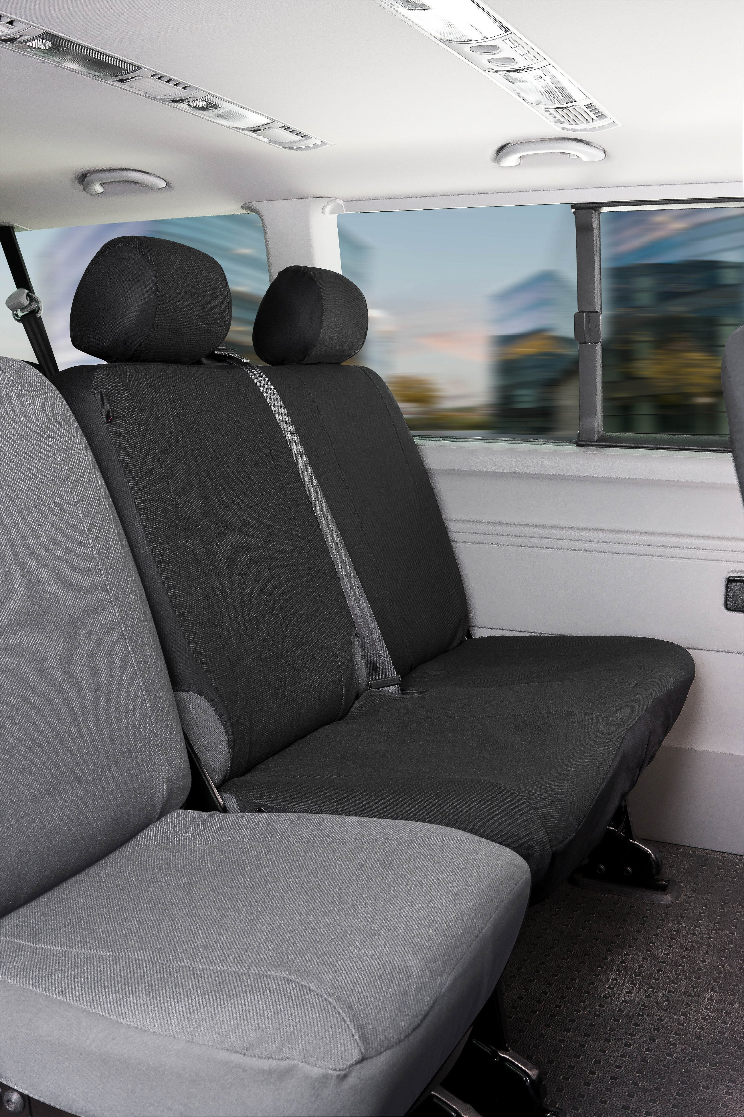 Autostoelhoes Transporter Fit van stof antraciet geschikt voor VW T5, Dubbele Bank achteraan