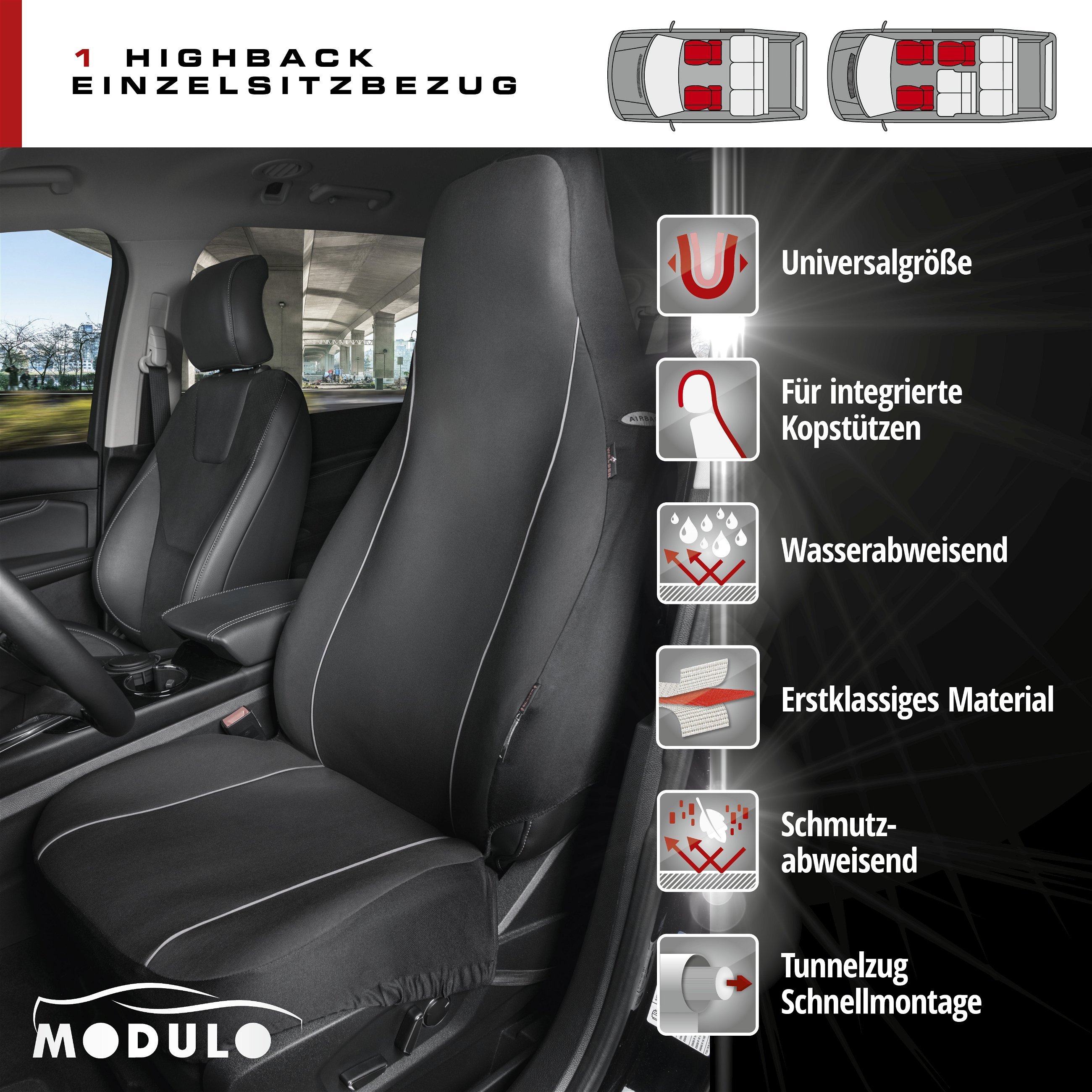 Autositzbezug Modulo, PKW-Schonbezug Einzelsitz für Highback