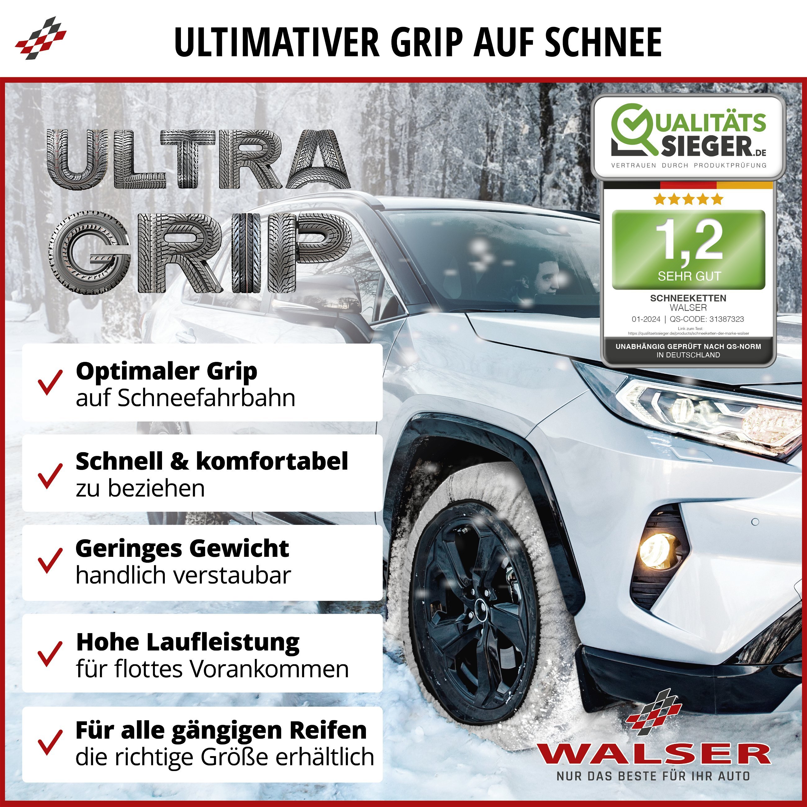 Premium Schneeketten Alternative Ultra Grip XS, Textil Schneeketten, Schneesocken 2er Set weiß