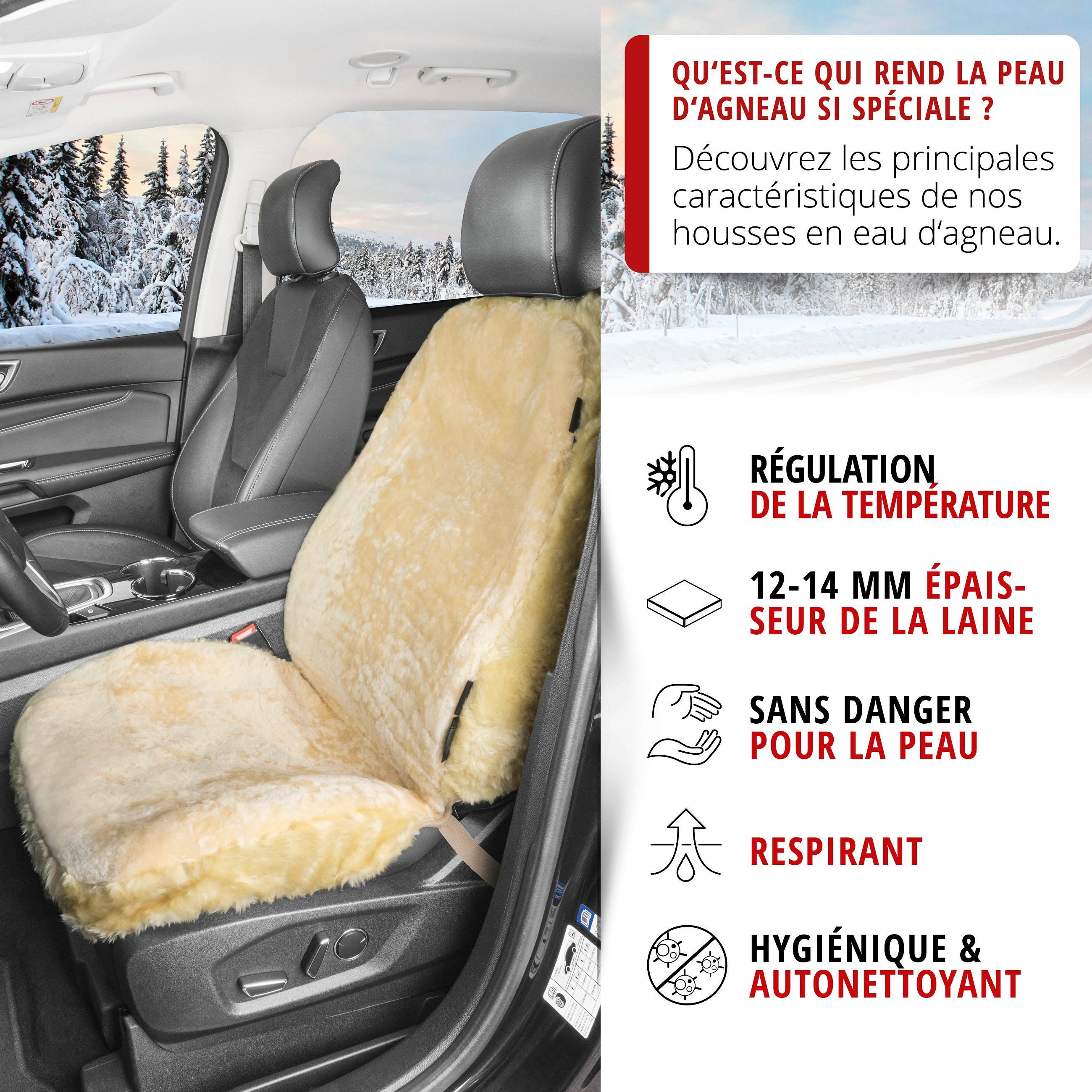 Housse de siège Nineve en agneau beige avec système informatique ZIPP