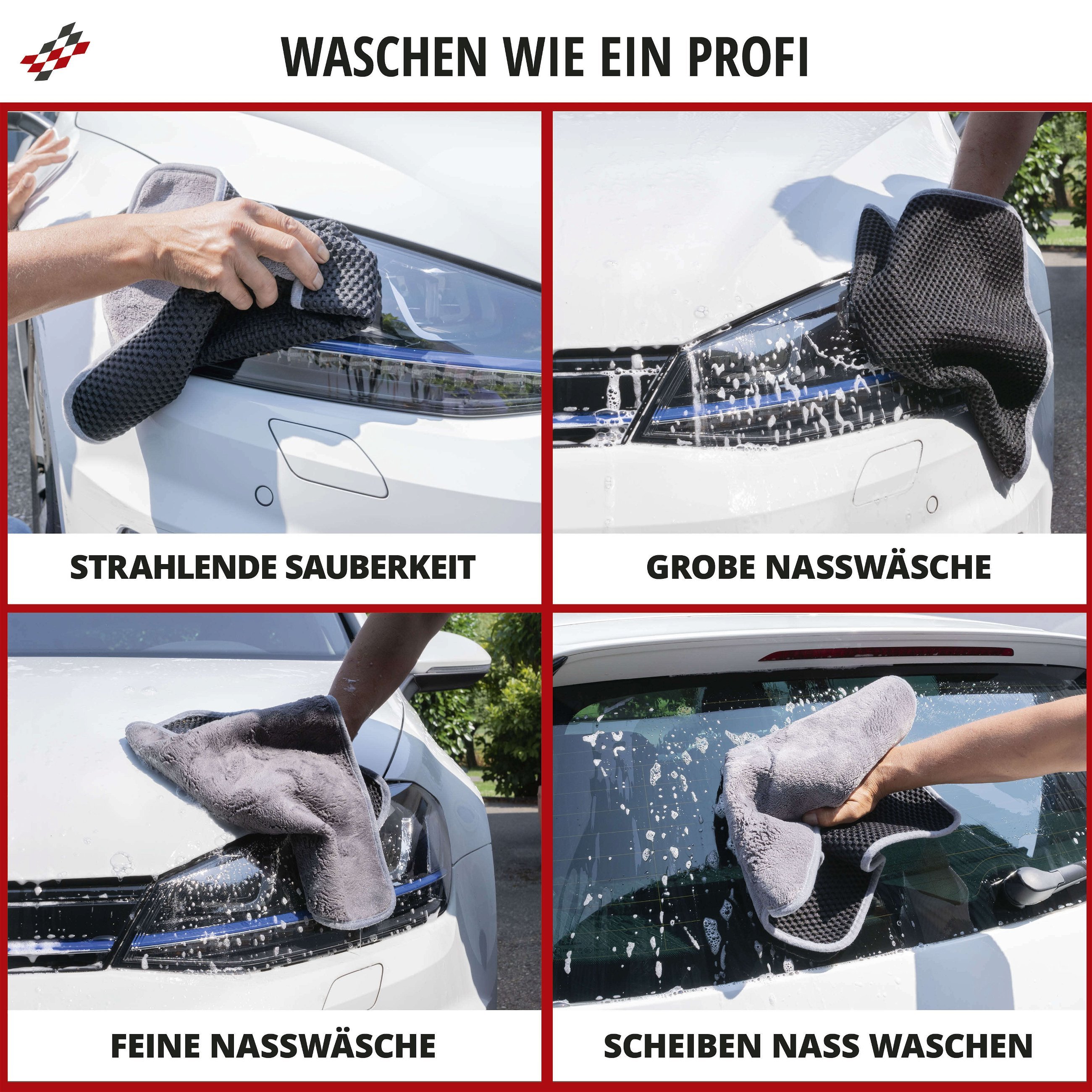 2in1 Waschtuch, 2x Schrubb Tuch, doppelseitiges Miktrofasertuch schwarz-grau 40x40 cm