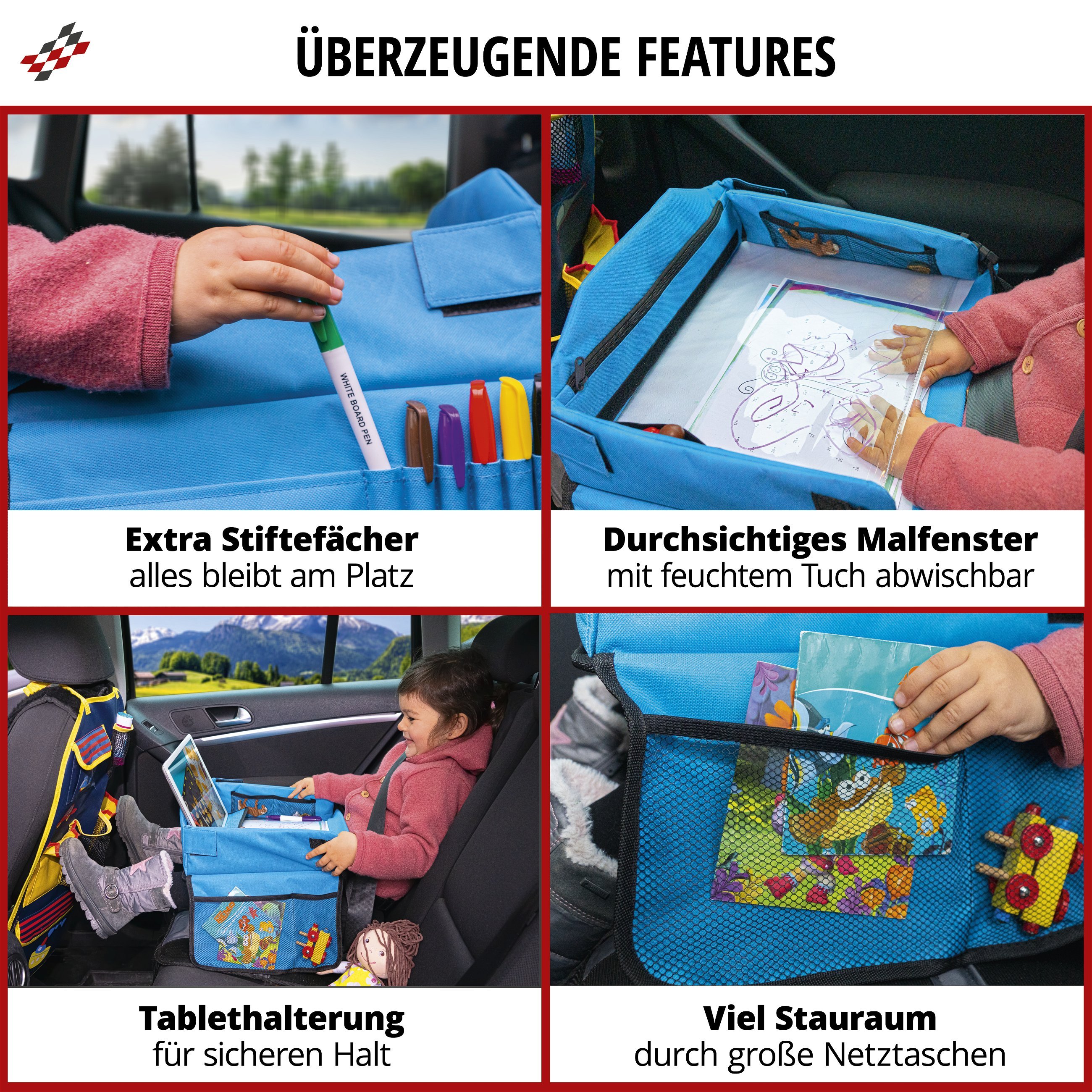 Kinder-Reisespieltisch-Auto mit Tablethalterung blau, Kinder-Reisespieltisch-Auto mit Tablethalterung blau, Kindersitz Zubehör, Kids & Co