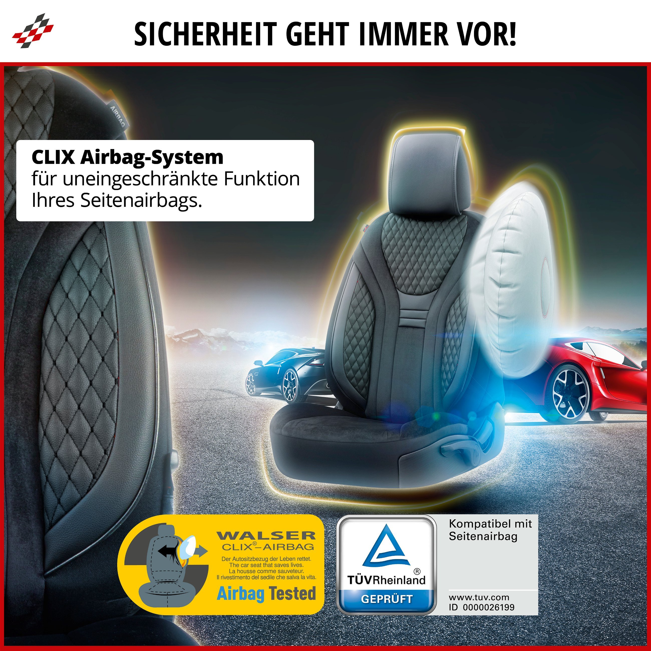 Autositzbezug ZIPP-IT Deluxe Balmoral, PKW-Schonbezüge für 2 Vordersitze mit Reißverschluss-System schwarz