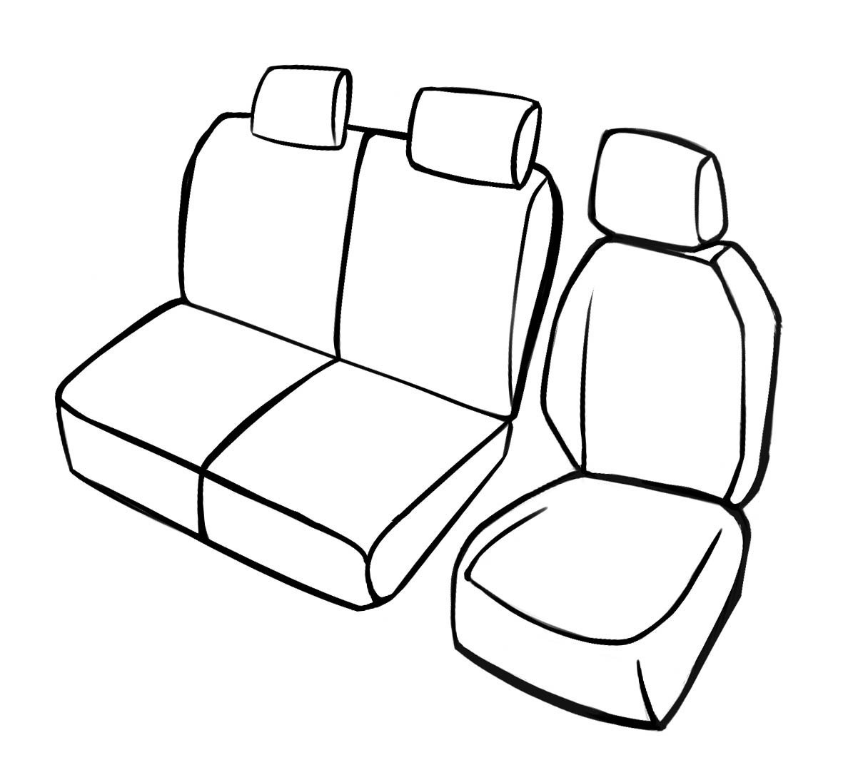 Premium Autostoelbekleding compatibel met Ford Tourneo Connect V408 09/2013-Vandaag, 1 enkel stoelbekleding front + Armsteunbeschermer, 1 Dubbele bankhoes