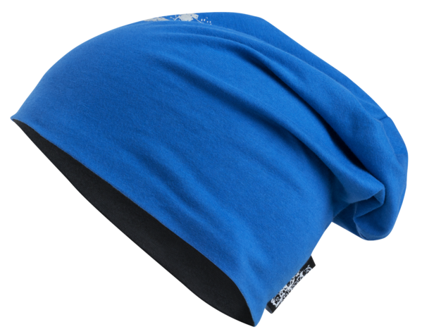 Wende Beanie, Mütze, Sportmütze mit reflektierendem Druck blau-silber