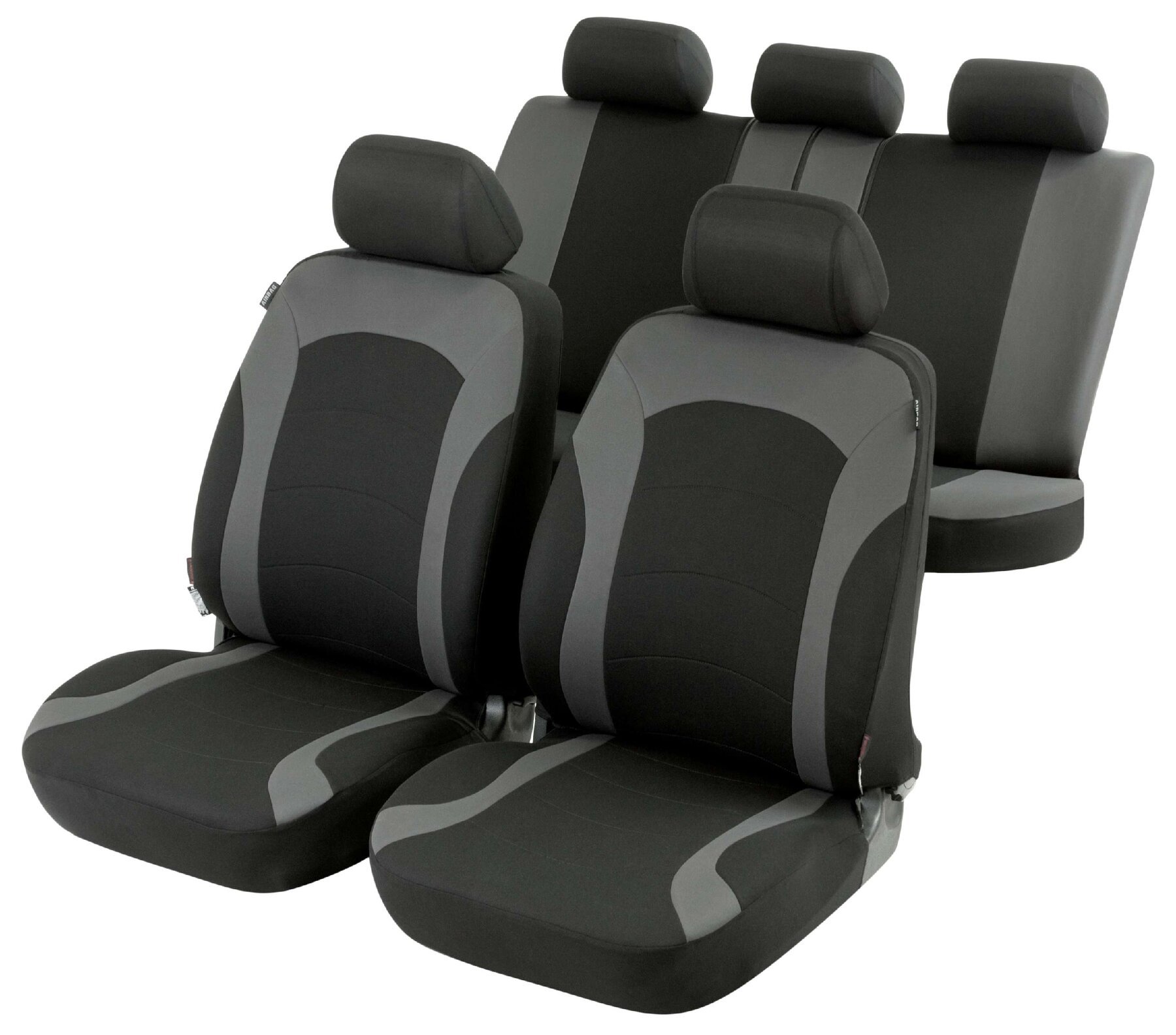 Auto stoelbeschermer Inde met Zipper ZIPP-IT Premium Autostoelhoes, set, 2 stoelbeschermer voor voorstoel, 1 stoelbeschermer voor achterbank zwart/grijs
