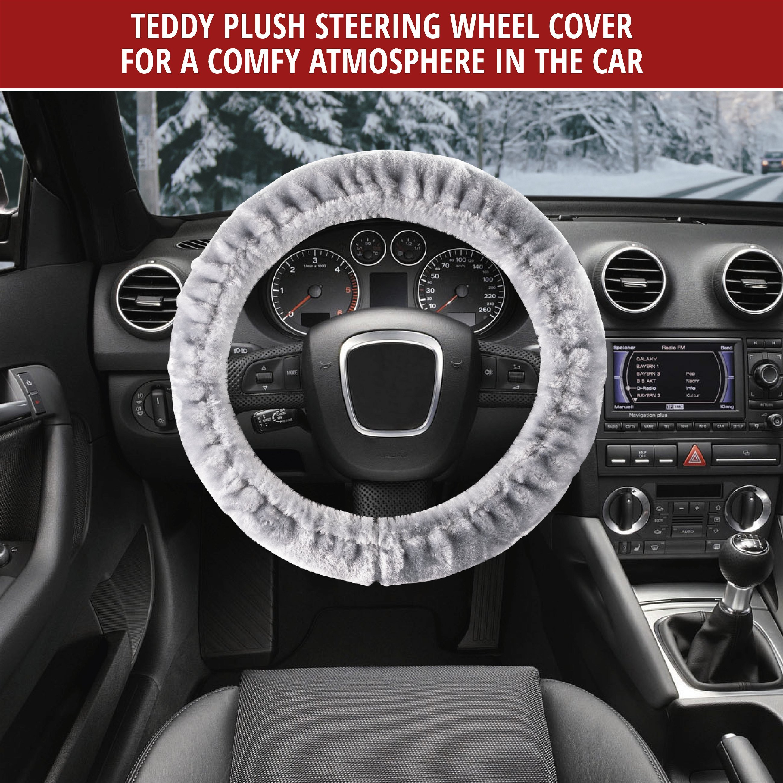 Steering wheel cover Teddy Plush faux fur vegan silver