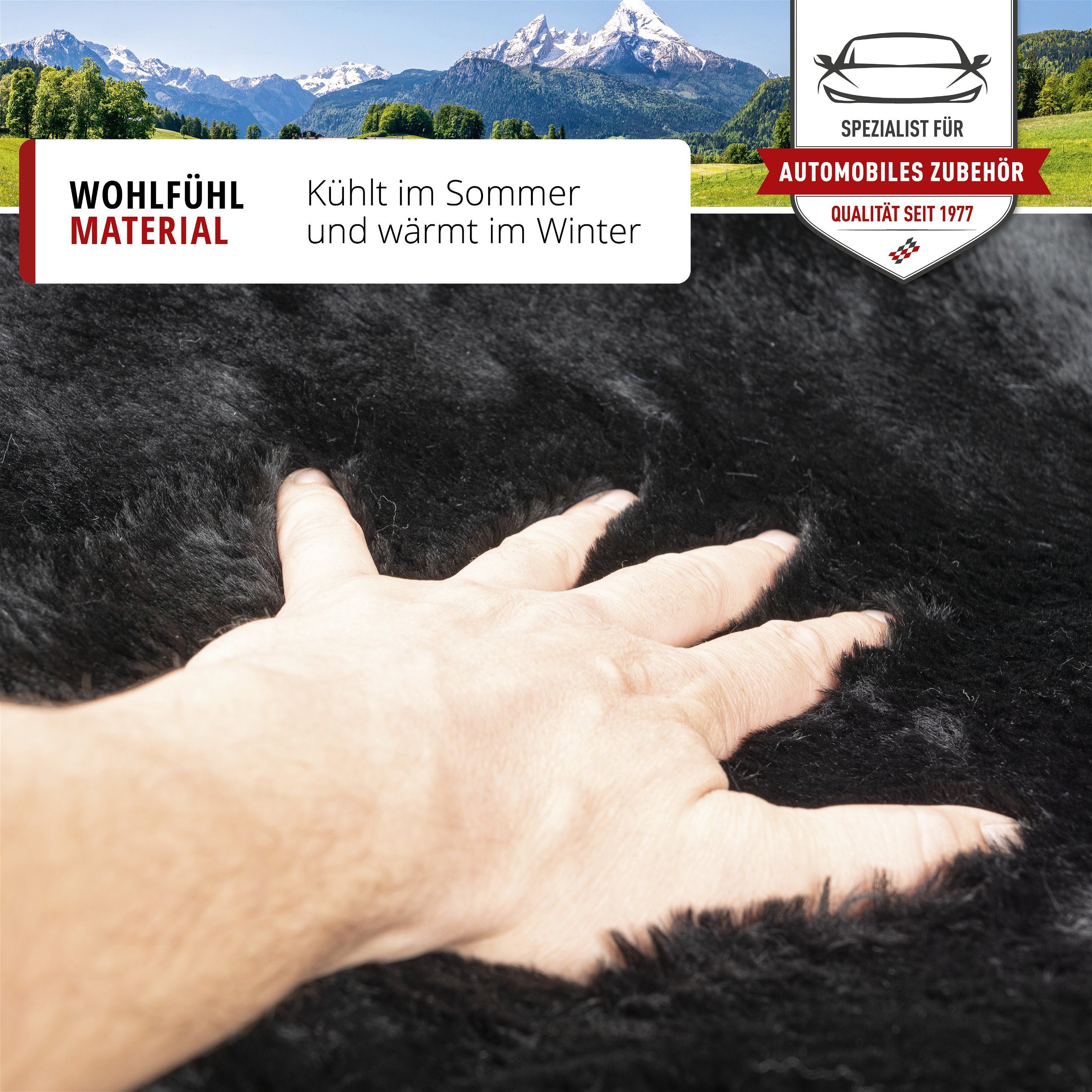 Nackenstütze Mila aus Lammfell, Nackenkissen-Auto, Lammfell-Reisekissen schwarz