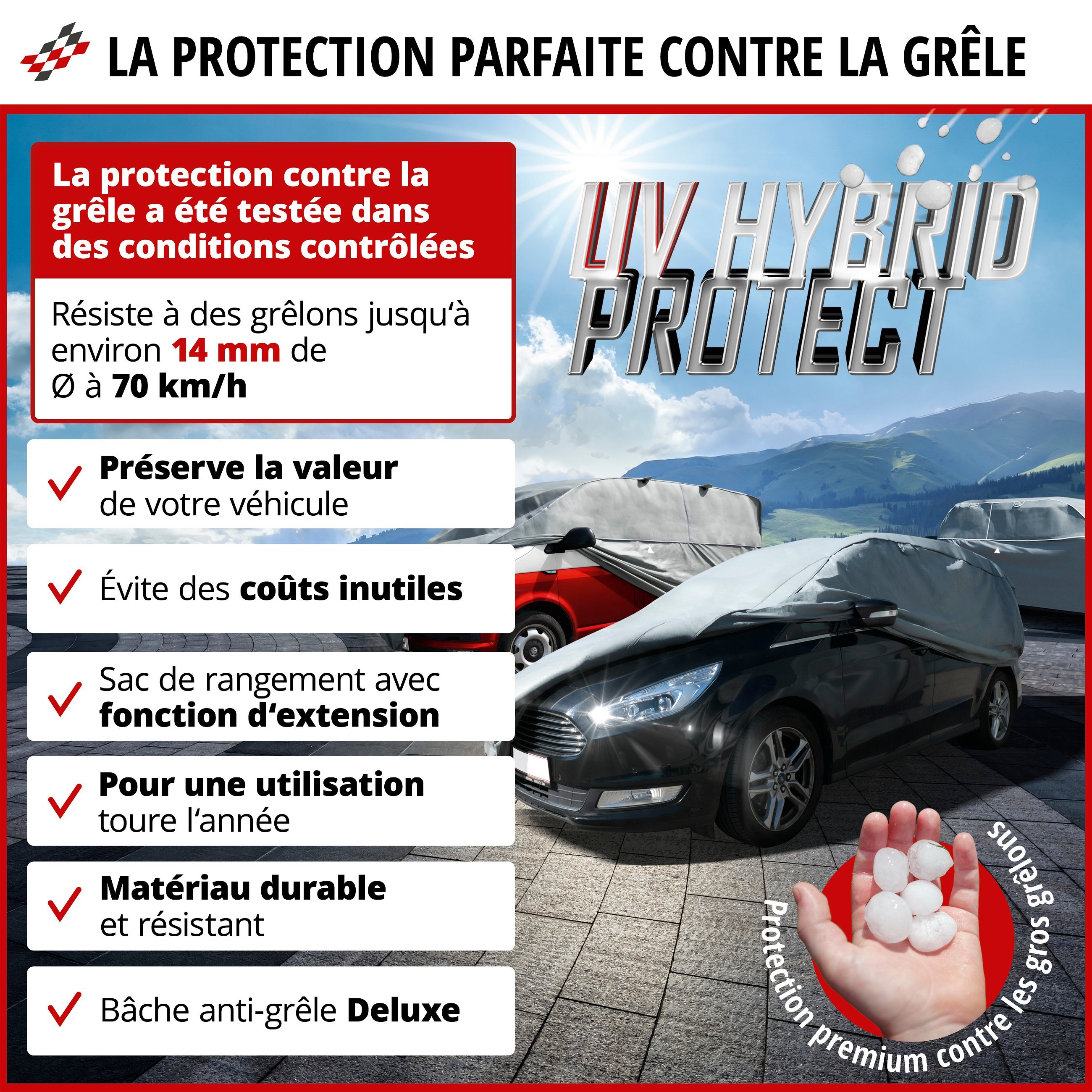 Bâche de Voiture anti-grêle Hybrid UV Protect taille XL