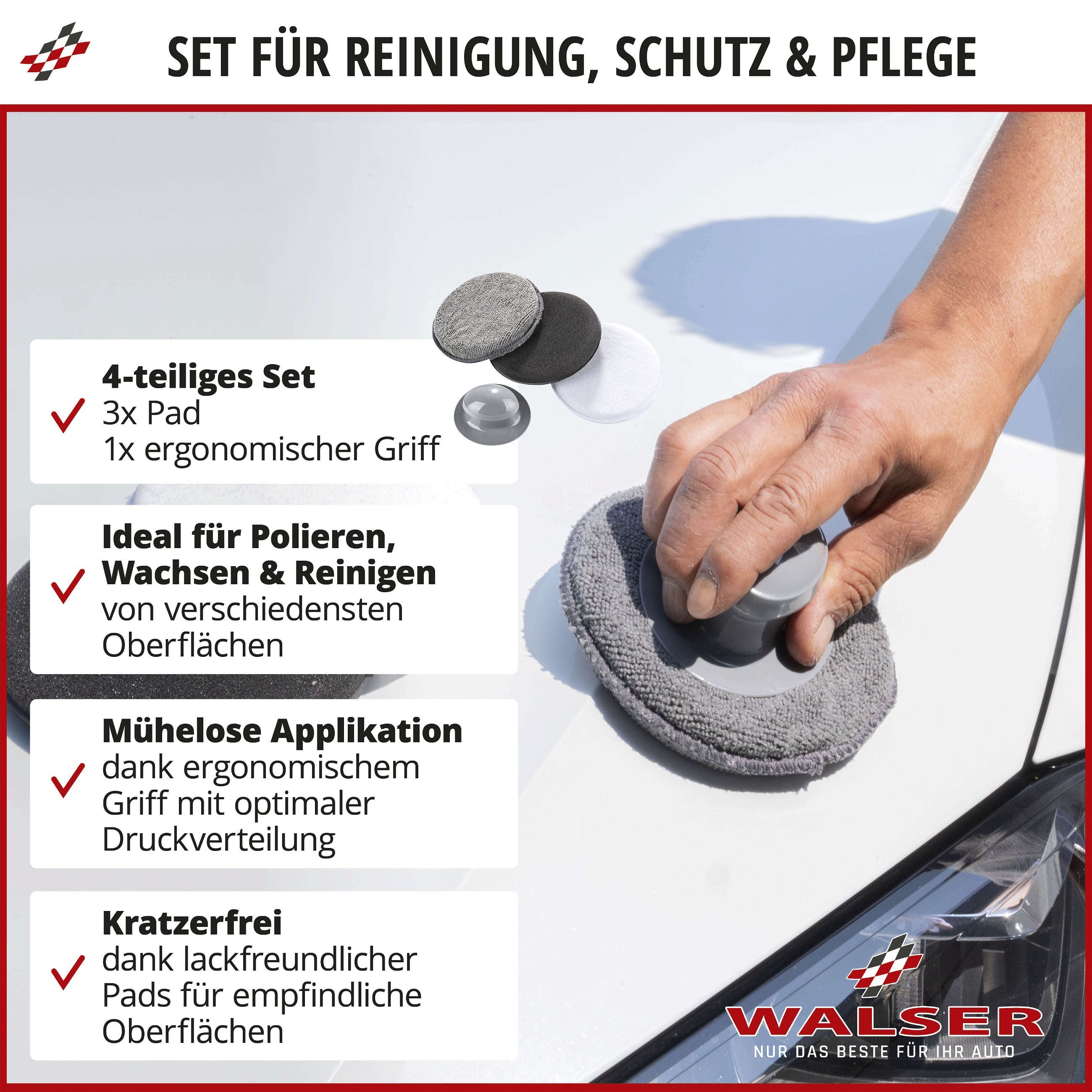 Applikator Kissen Set mit 3 Polierpads und Griff, 3 Politur Schwämme