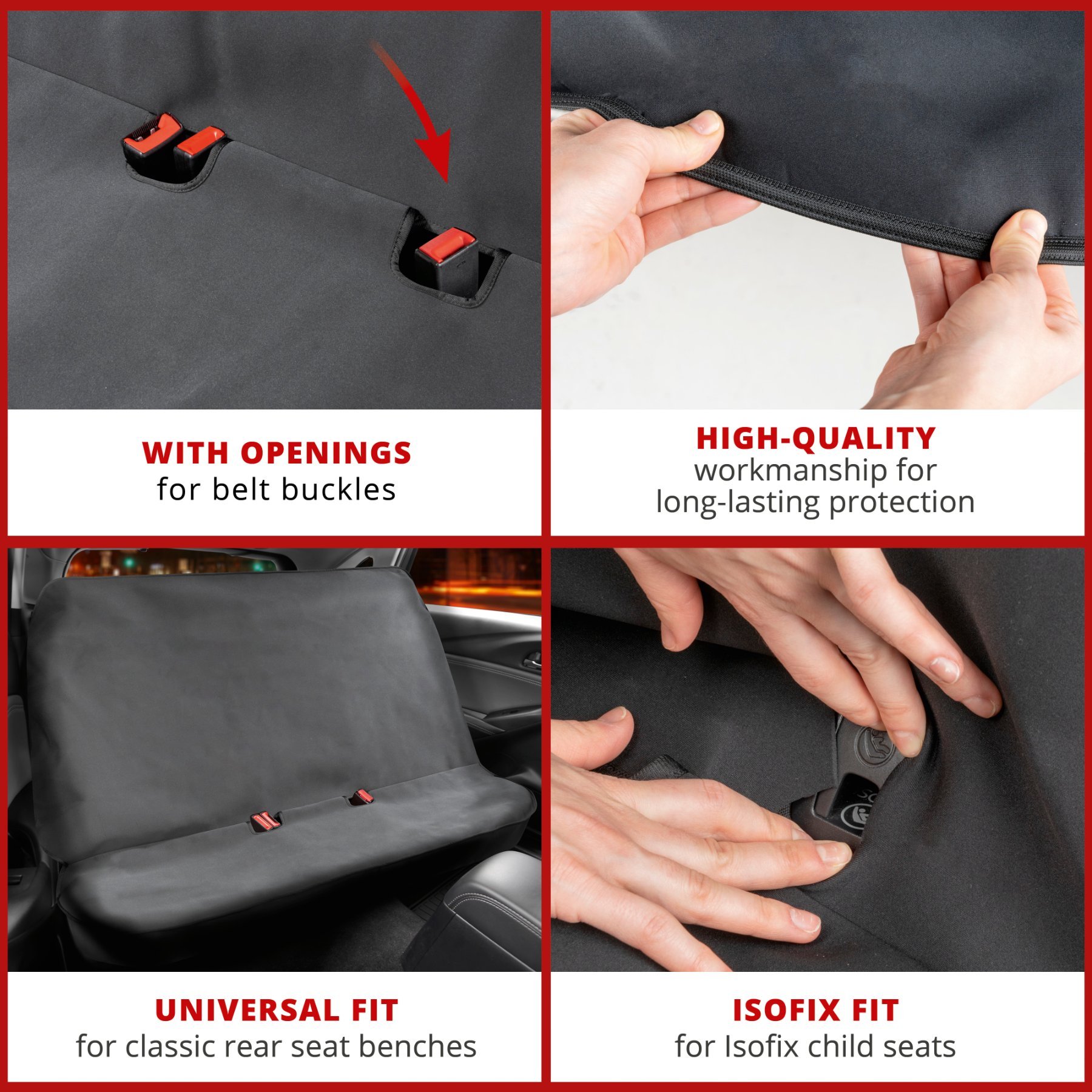 Car seat cover neoprene for back seat, black