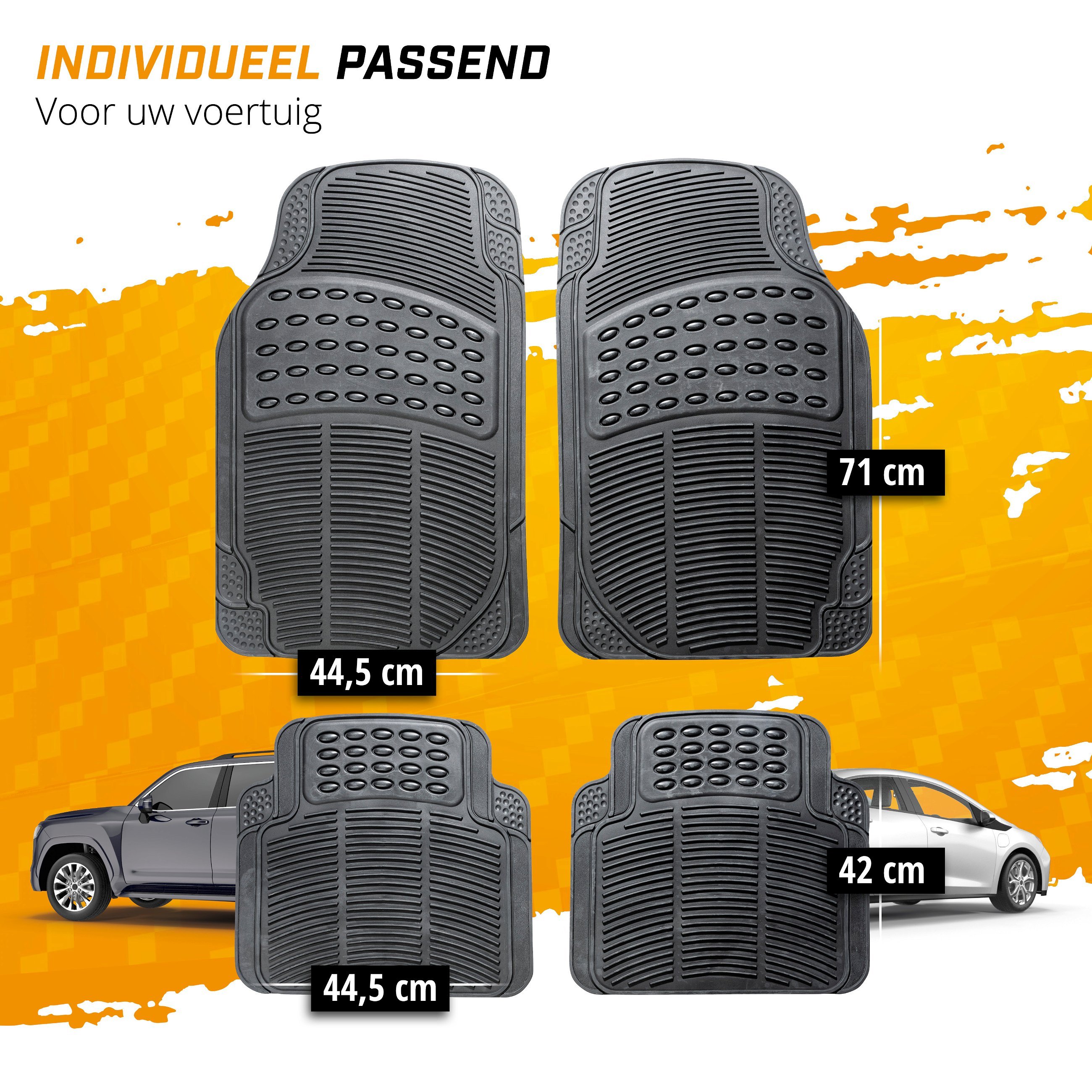 Universele auto rubber matten set Spartakus 4-delige op maat gesneden vloermatten voor auto's zwart 28036