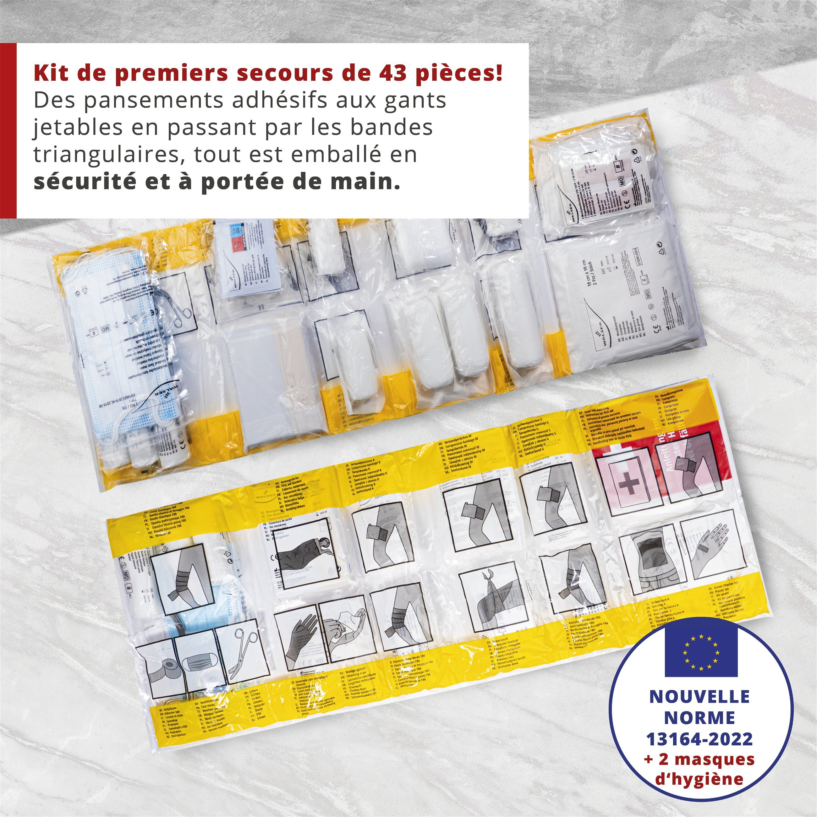Boîte de secours KFZ noire selon la norme DIN 13164:2022