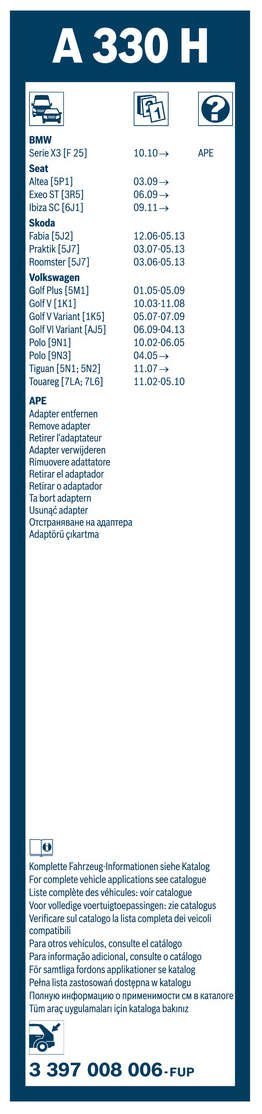 Ruitenwisser A 330 H, 1 achterruitwisser